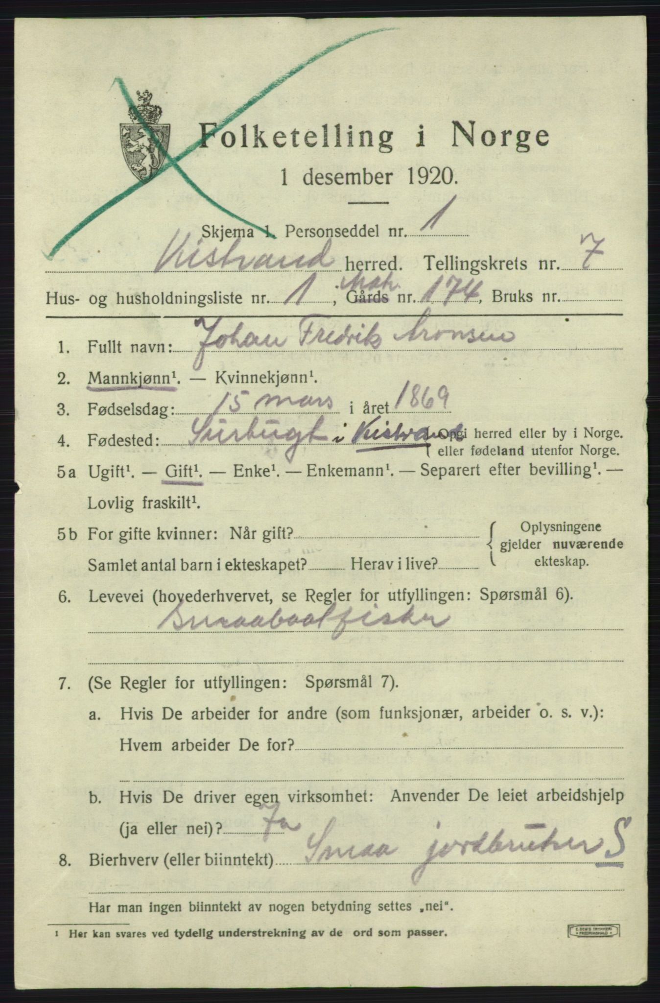 SATØ, 1920 census for Kistrand, 1920, p. 4244