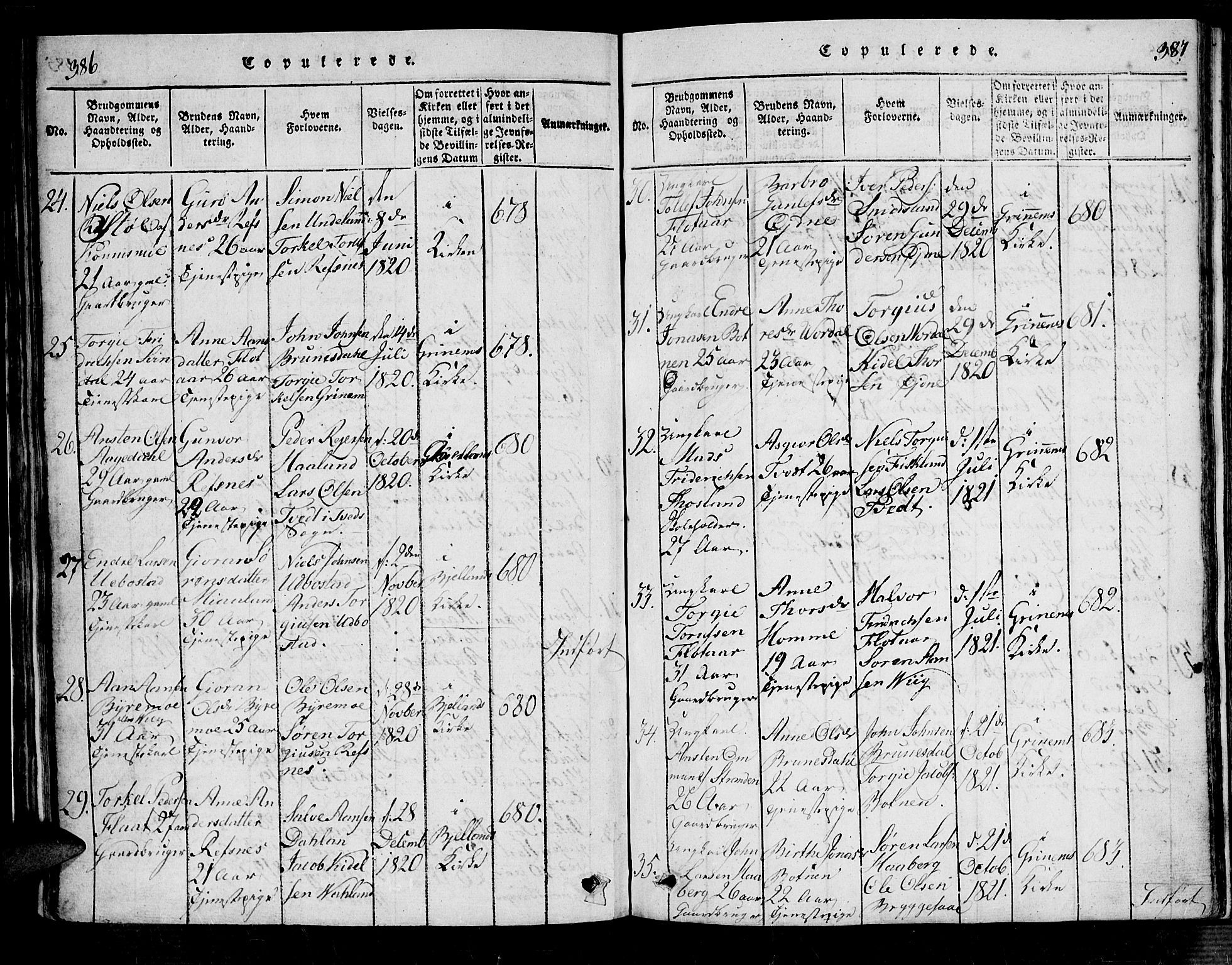 Bjelland sokneprestkontor, SAK/1111-0005/F/Fa/Fac/L0001: Parish register (official) no. A 1, 1815-1866, p. 386-387