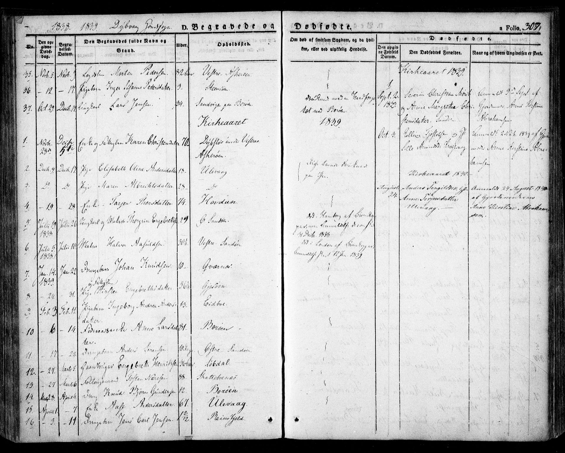 Dypvåg sokneprestkontor, SAK/1111-0007/F/Fa/Faa/L0004: Parish register (official) no. A 4, 1824-1840, p. 307