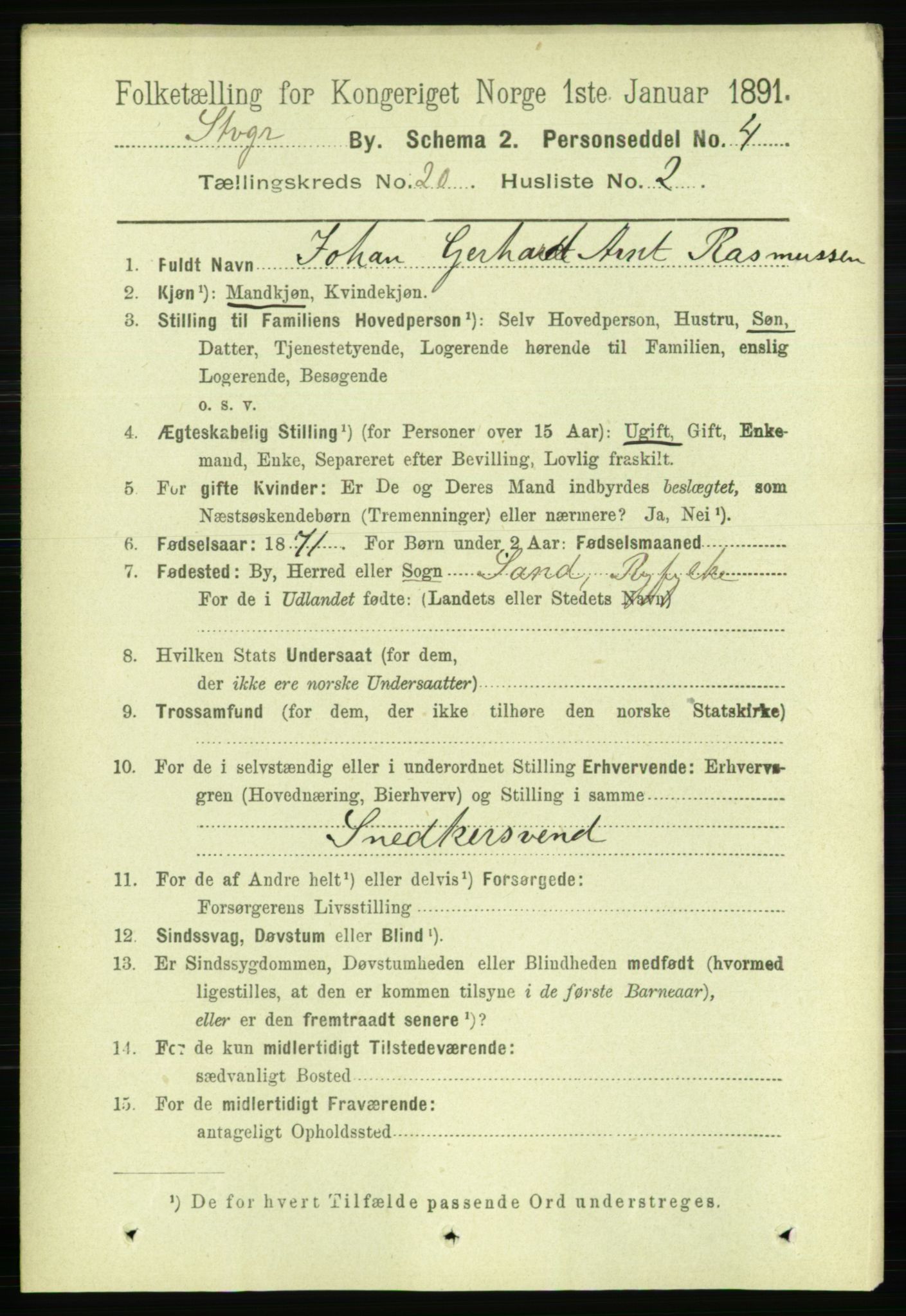 RA, 1891 census for 1103 Stavanger, 1891, p. 23064