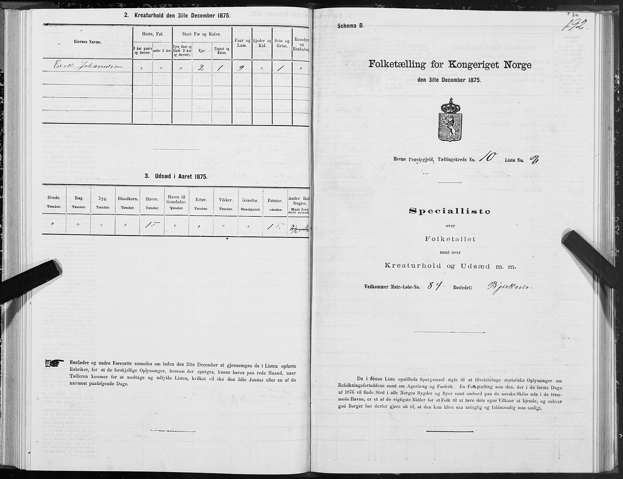 SAT, 1875 census for 1612P Hemne, 1875, p. 5192