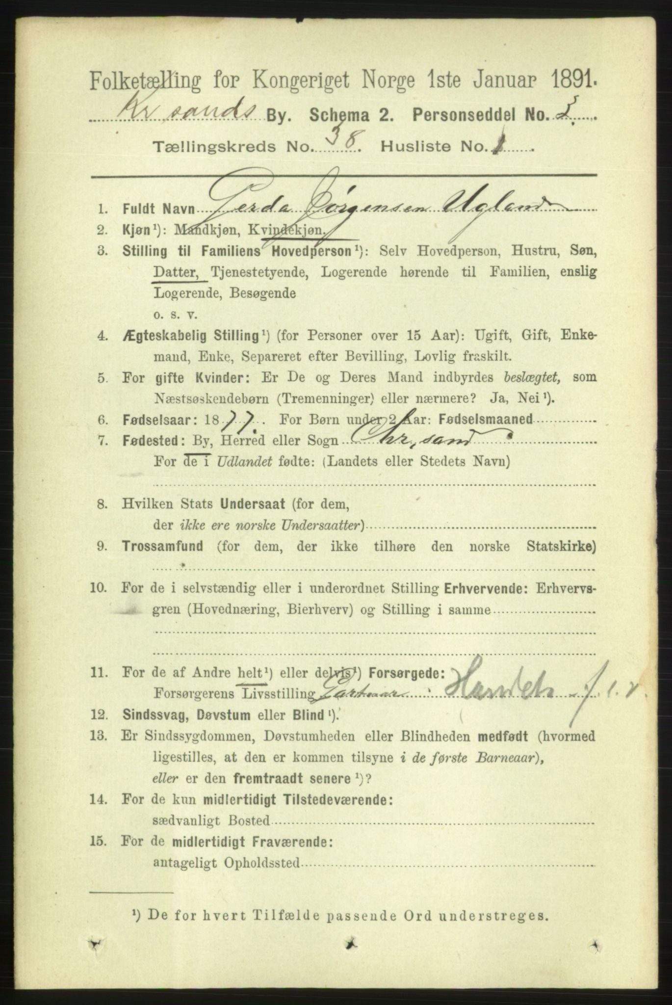 RA, 1891 census for 1001 Kristiansand, 1891, p. 12170