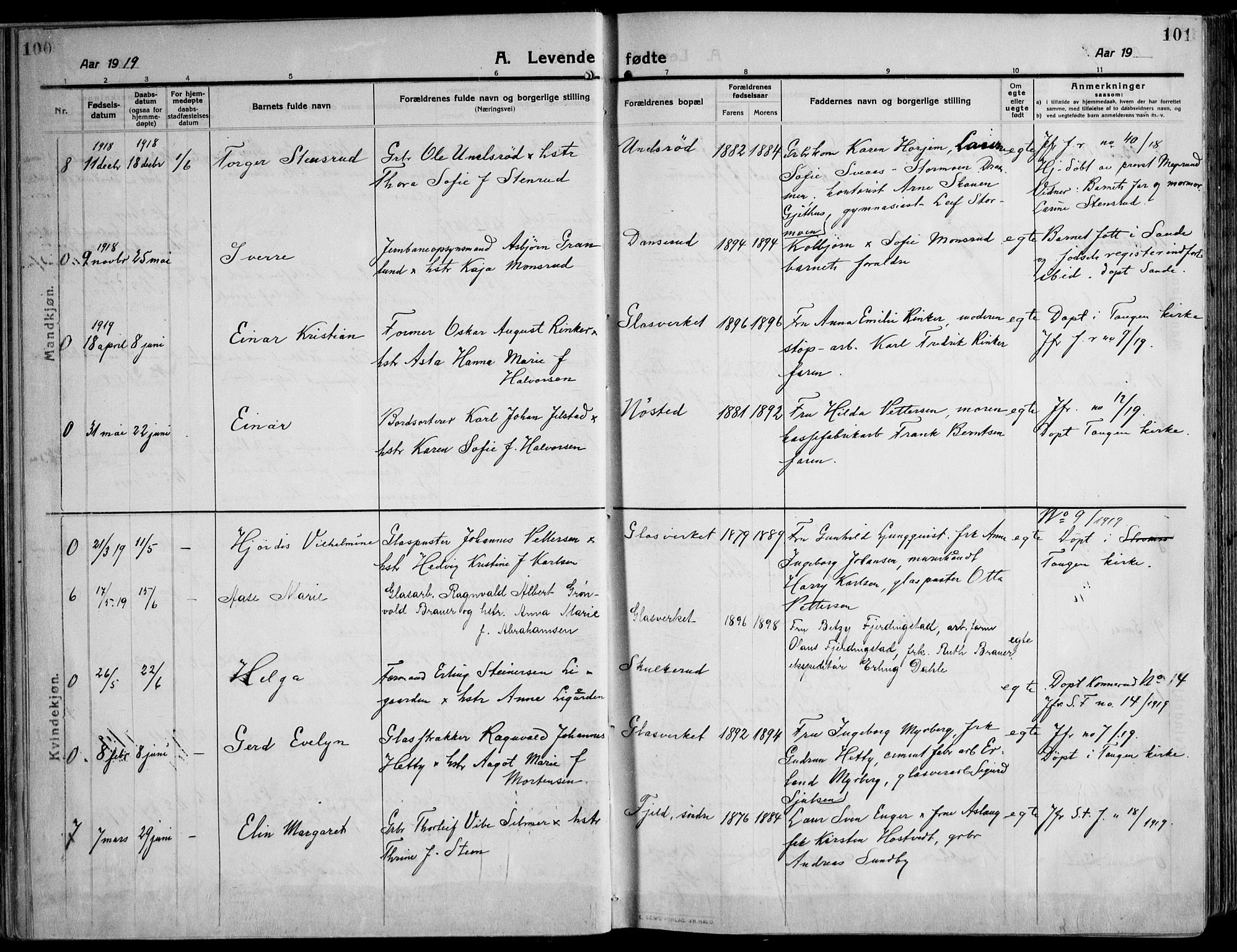 Skoger kirkebøker, AV/SAKO-A-59/F/Fa/L0007: Parish register (official) no. I 7, 1911-1936, p. 100-101