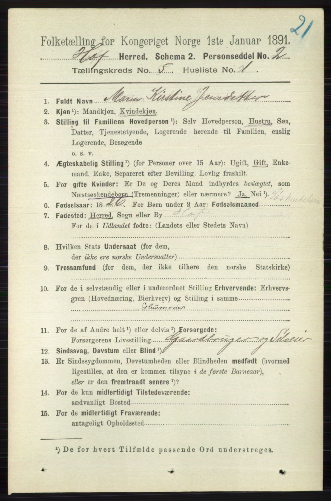 RA, 1891 census for 0714 Hof, 1891, p. 1494