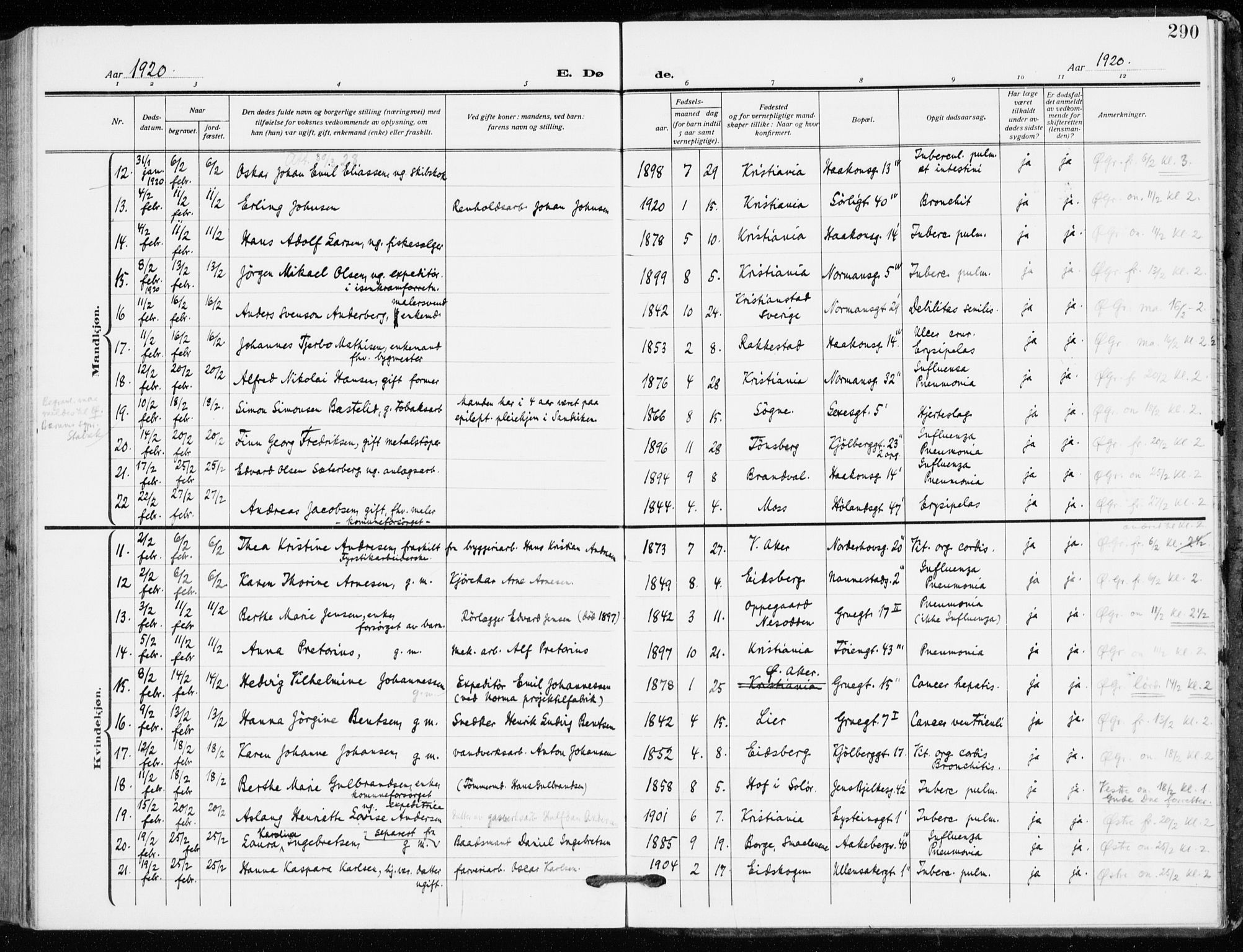 Kampen prestekontor Kirkebøker, SAO/A-10853/F/Fa/L0013: Parish register (official) no. I 13, 1917-1922, p. 290