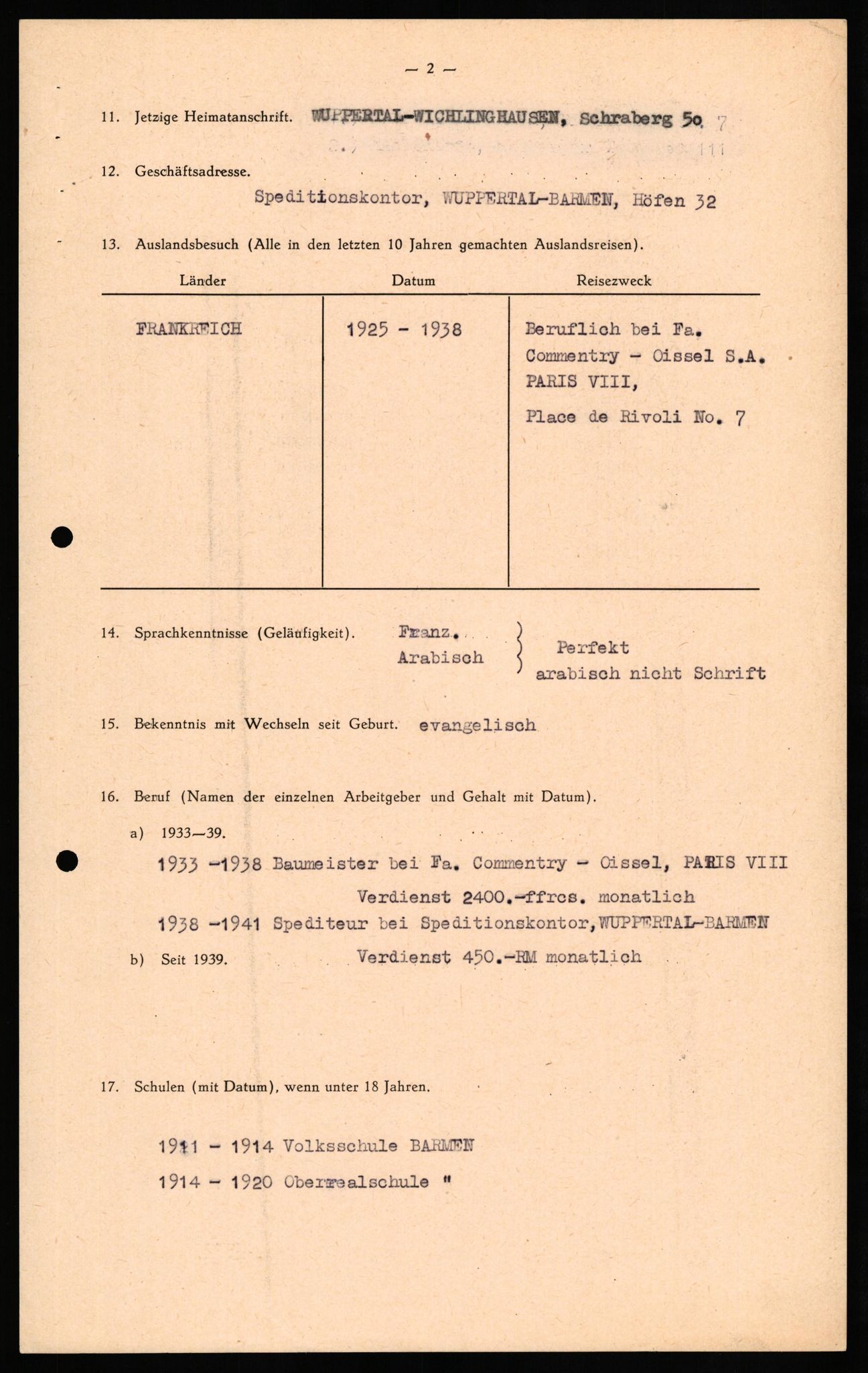 Forsvaret, Forsvarets overkommando II, RA/RAFA-3915/D/Db/L0030: CI Questionaires. Tyske okkupasjonsstyrker i Norge. Tyskere., 1945-1946, p. 327