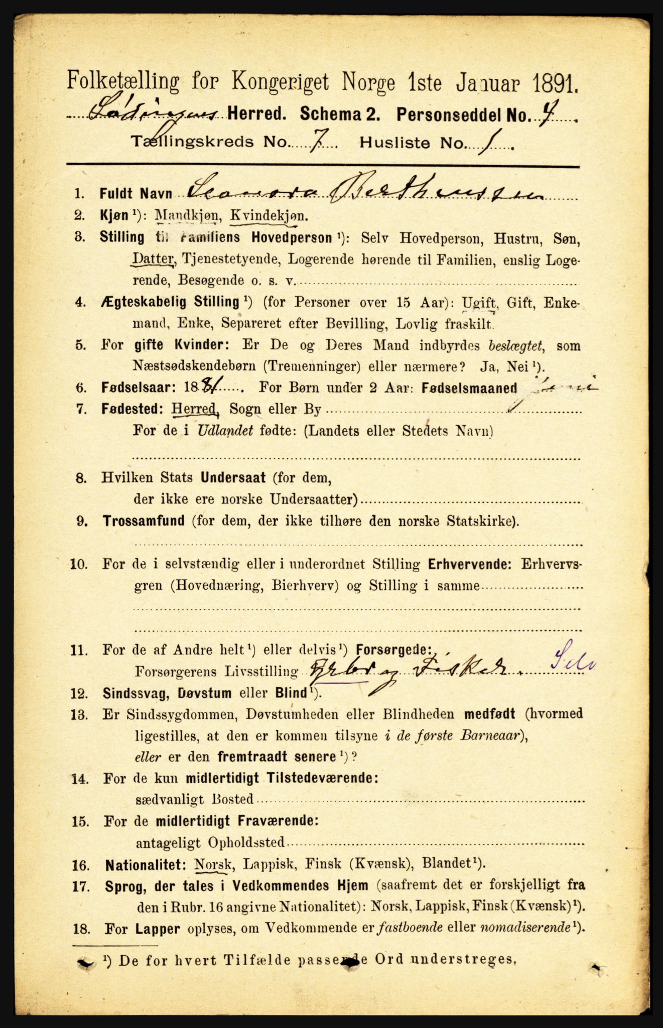 RA, 1891 census for 1851 Lødingen, 1891, p. 3367