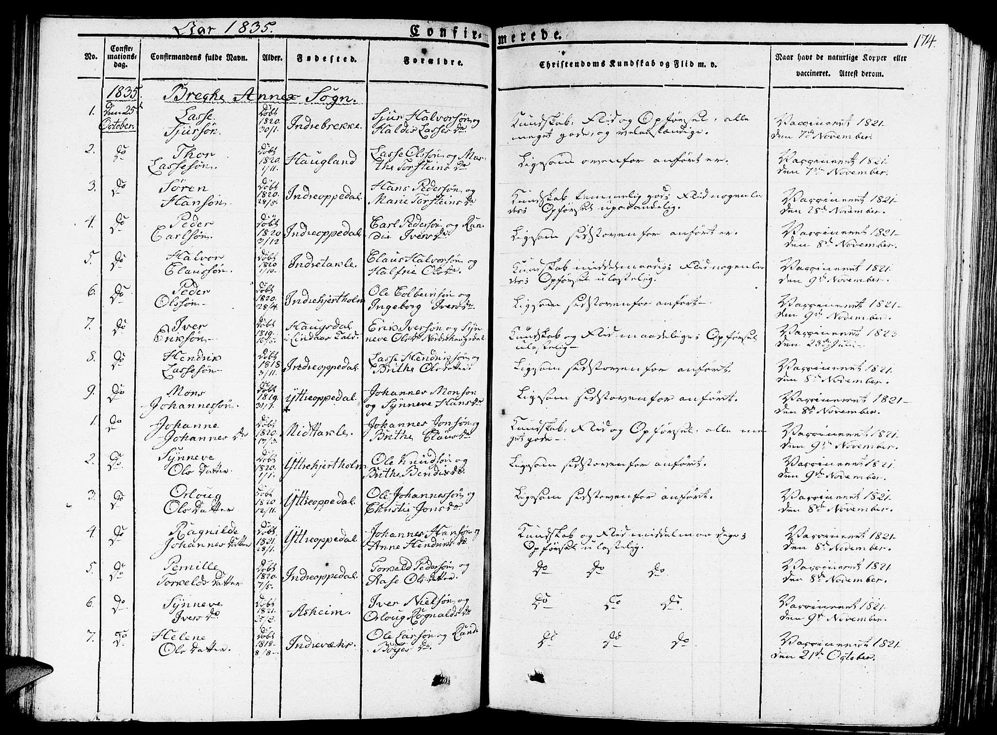 Gulen sokneprestembete, AV/SAB-A-80201/H/Haa/Haaa/L0019: Parish register (official) no. A 19, 1826-1836, p. 174