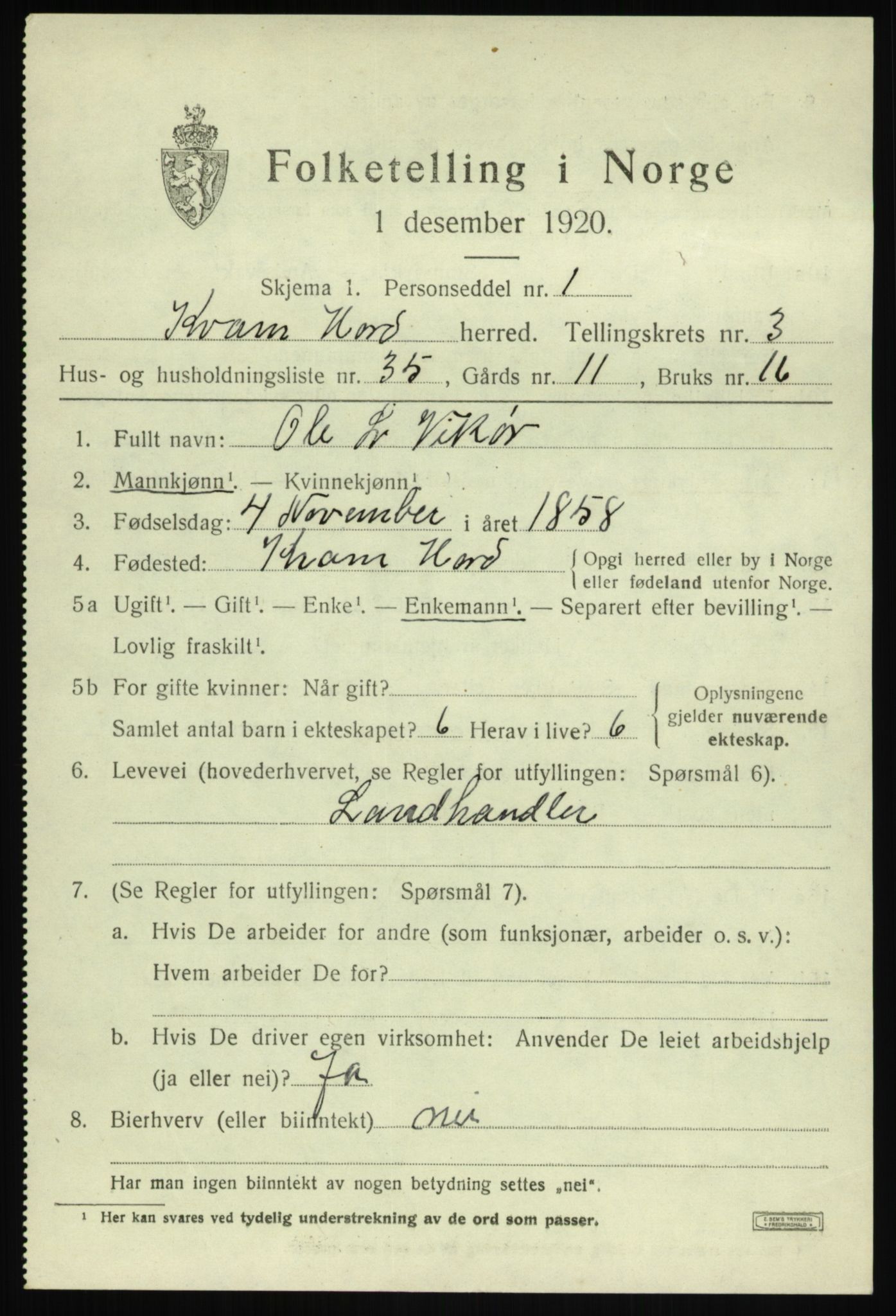SAB, 1920 census for Kvam, 1920, p. 2951