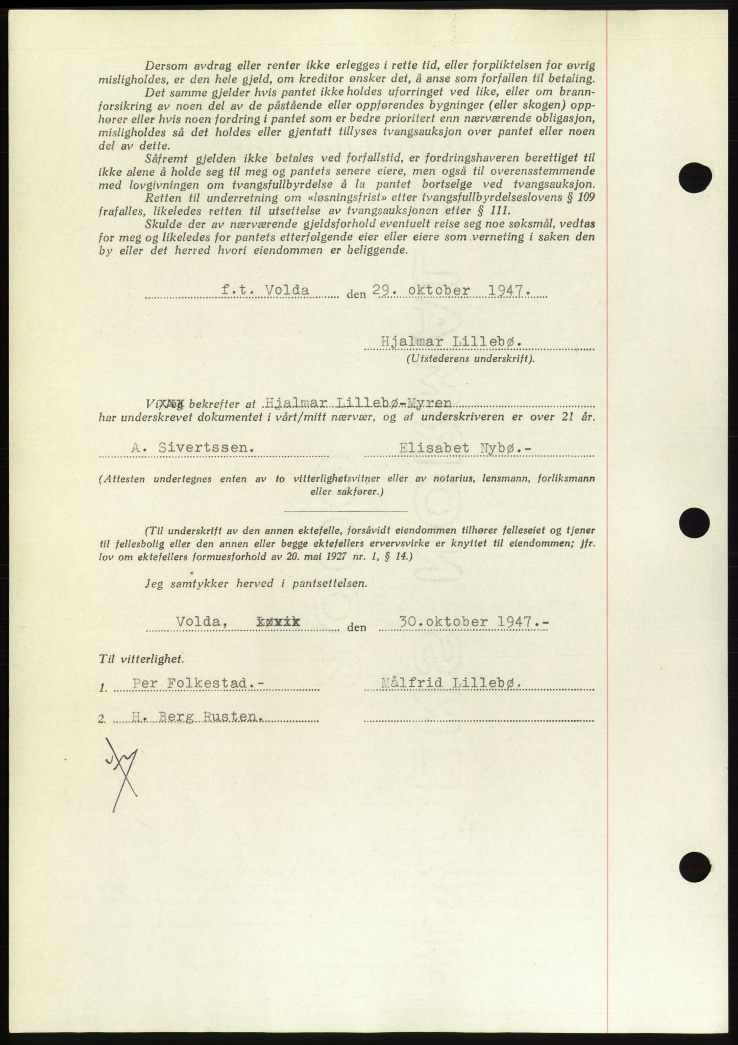 Søre Sunnmøre sorenskriveri, AV/SAT-A-4122/1/2/2C/L0115: Mortgage book no. 3B, 1947-1948, Diary no: : 1566/1947