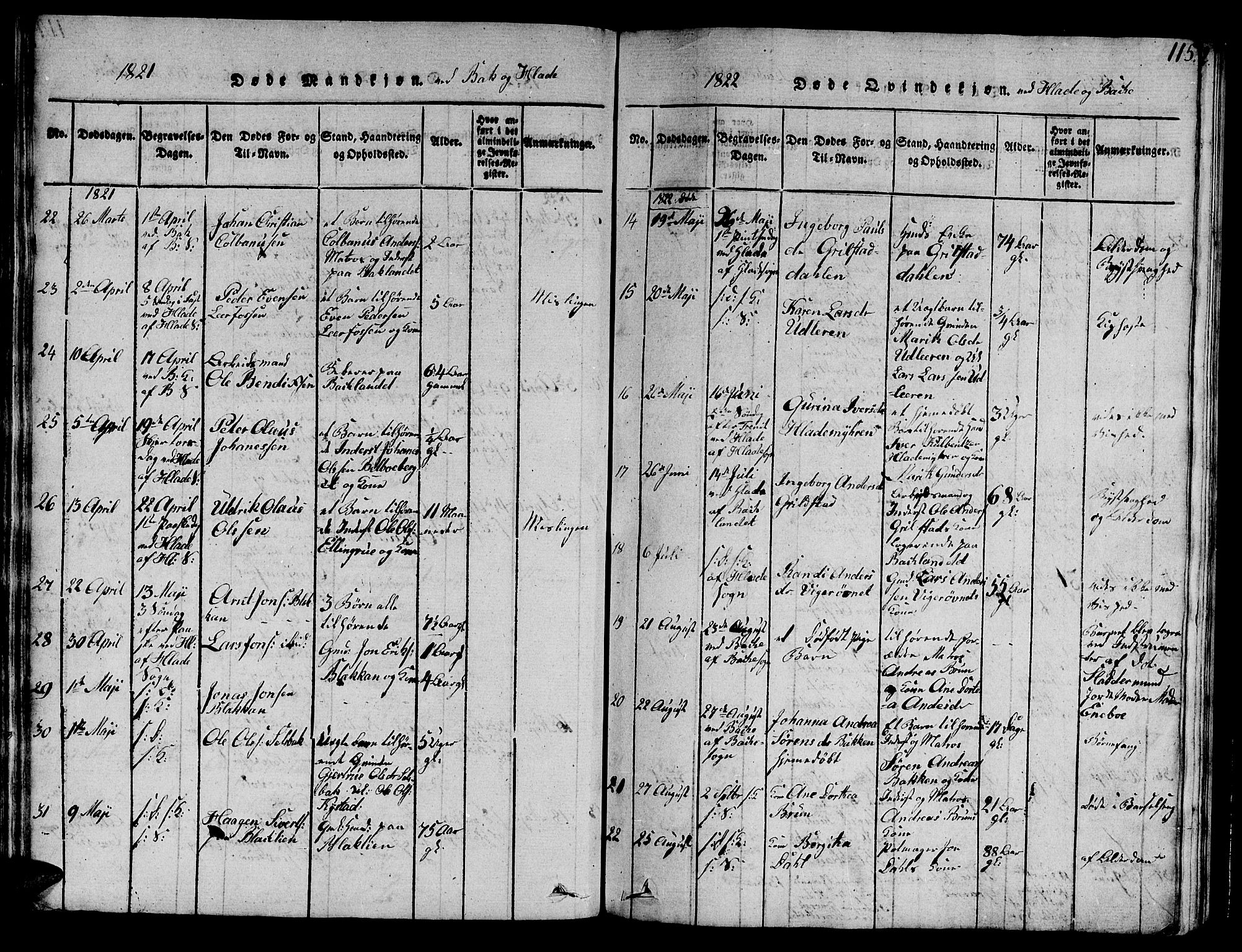 Ministerialprotokoller, klokkerbøker og fødselsregistre - Sør-Trøndelag, AV/SAT-A-1456/606/L0307: Parish register (copy) no. 606C03, 1817-1824, p. 115