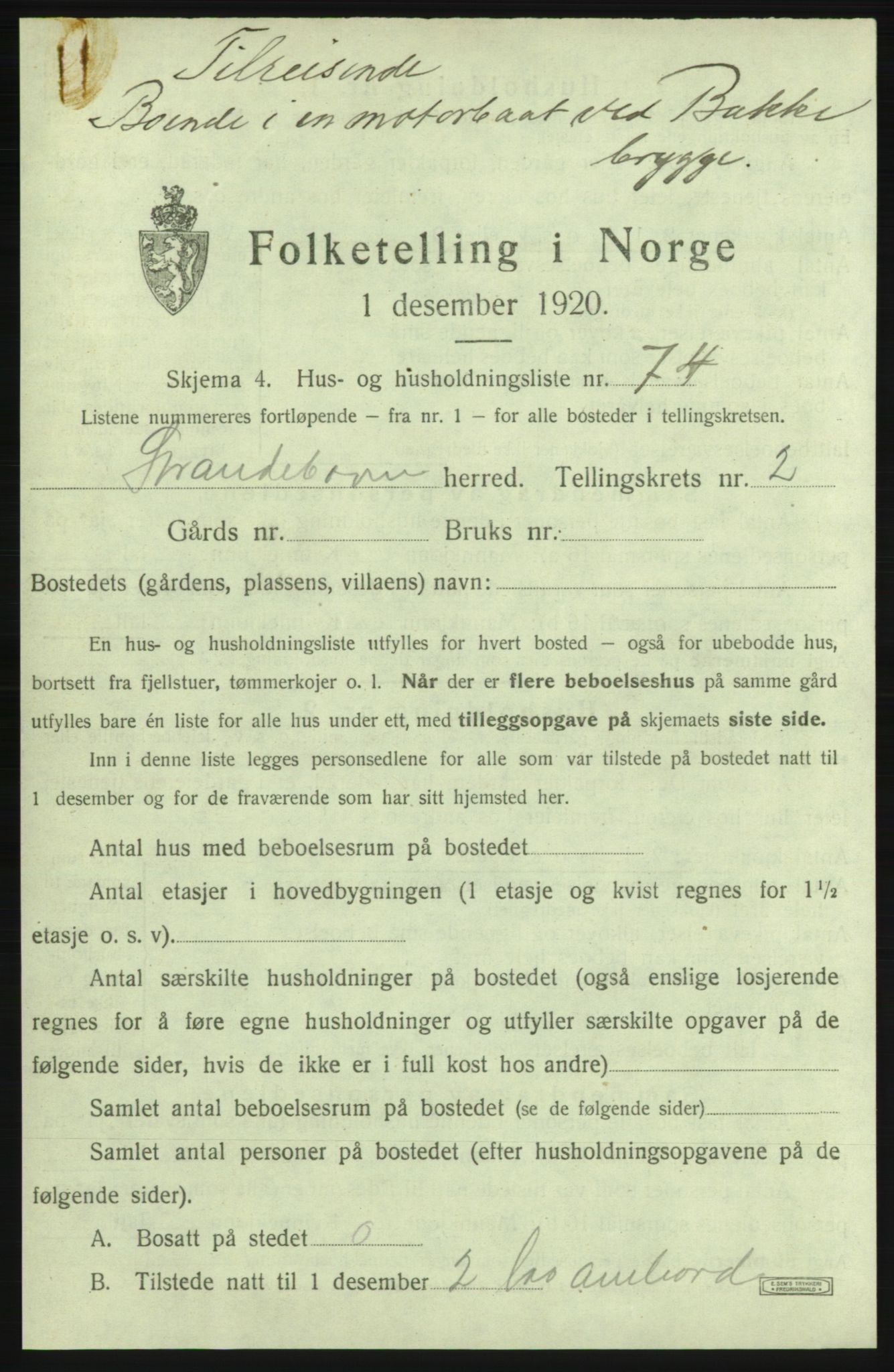 SAB, 1920 census for Strandebarm, 1920, p. 525