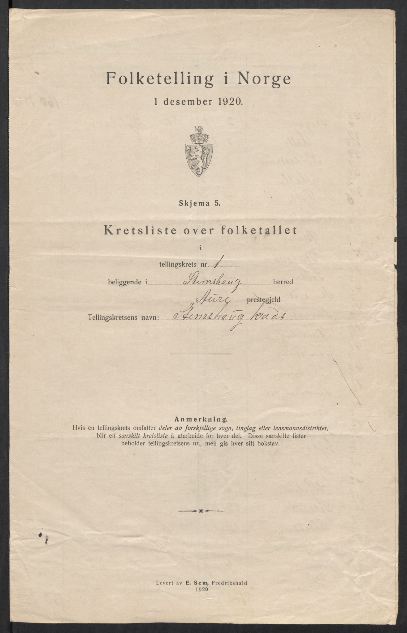 SAT, 1920 census for Stemshaug, 1920, p. 9