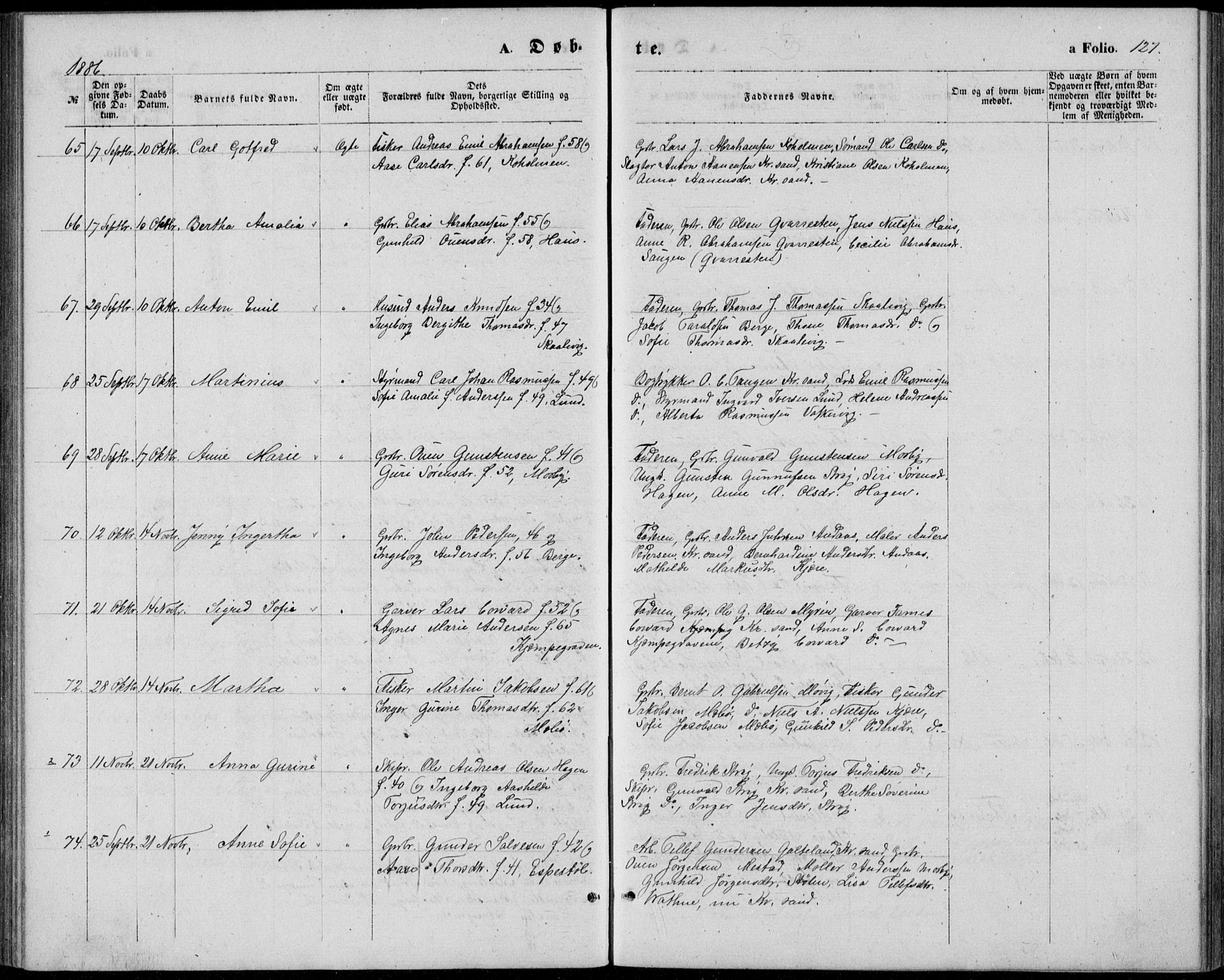 Oddernes sokneprestkontor, AV/SAK-1111-0033/F/Fb/Fba/L0007: Parish register (copy) no. B 7, 1869-1887, p. 127