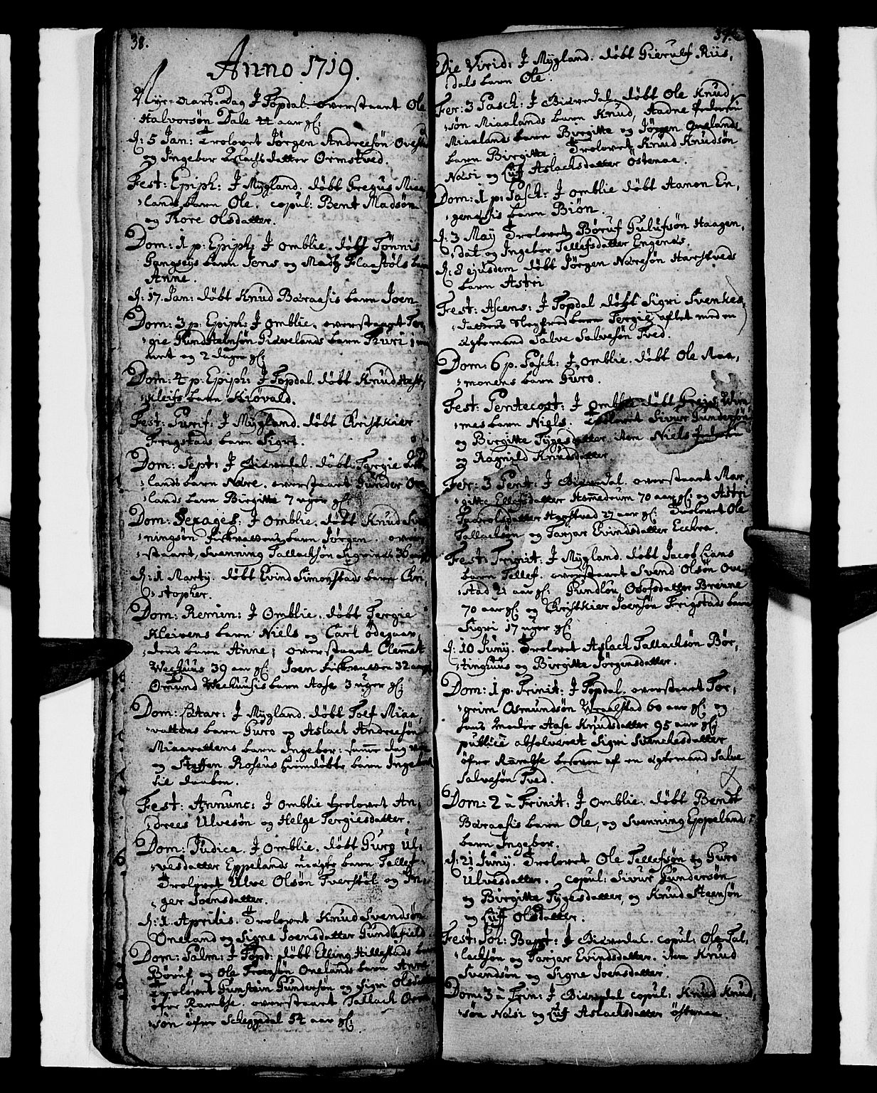 Åmli sokneprestkontor, AV/SAK-1111-0050/F/Fa/Fac/L0001: Parish register (official) no. A 1, 1711-1740, p. 38-39