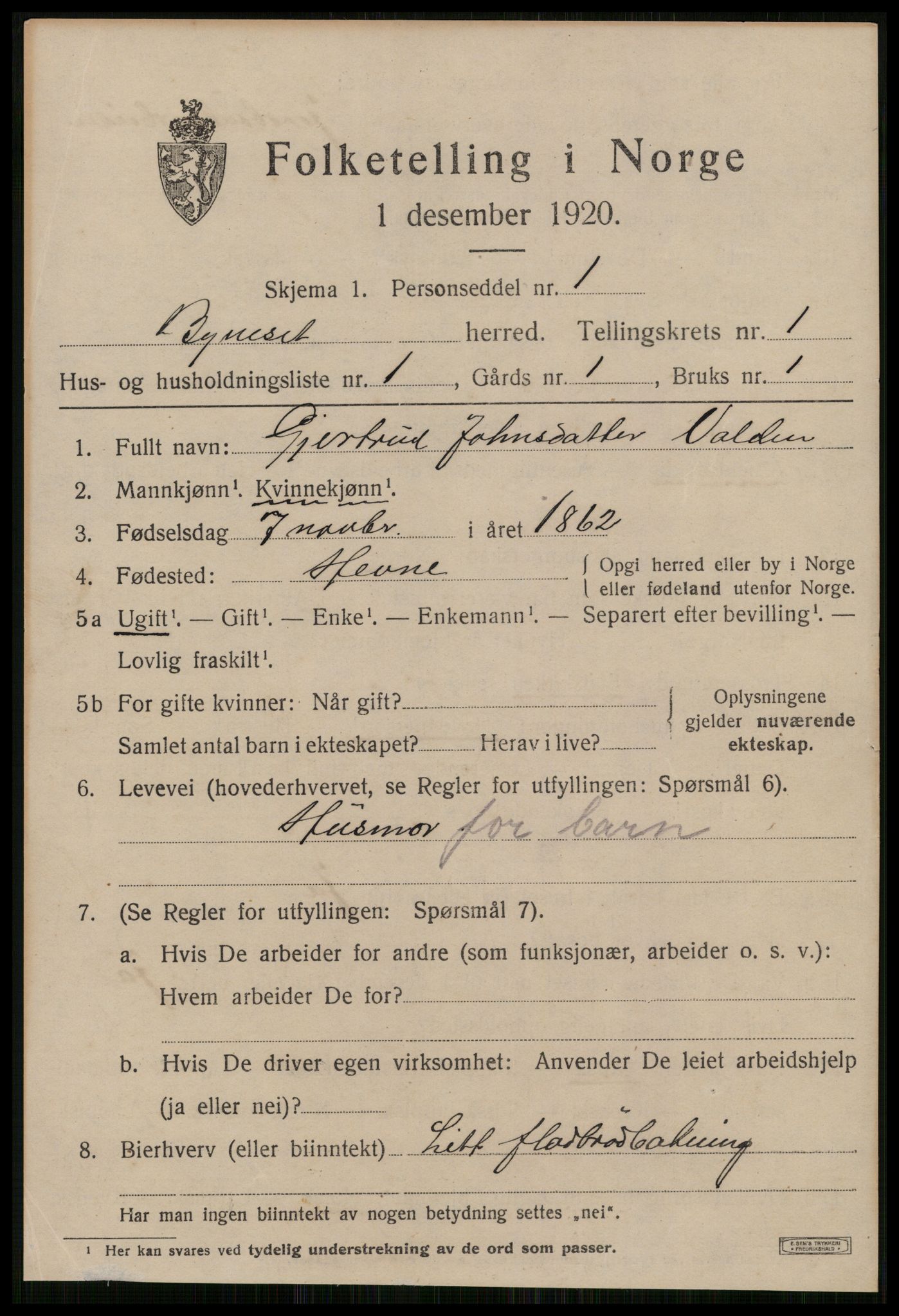 SAT, 1920 census for Byneset, 1920, p. 712