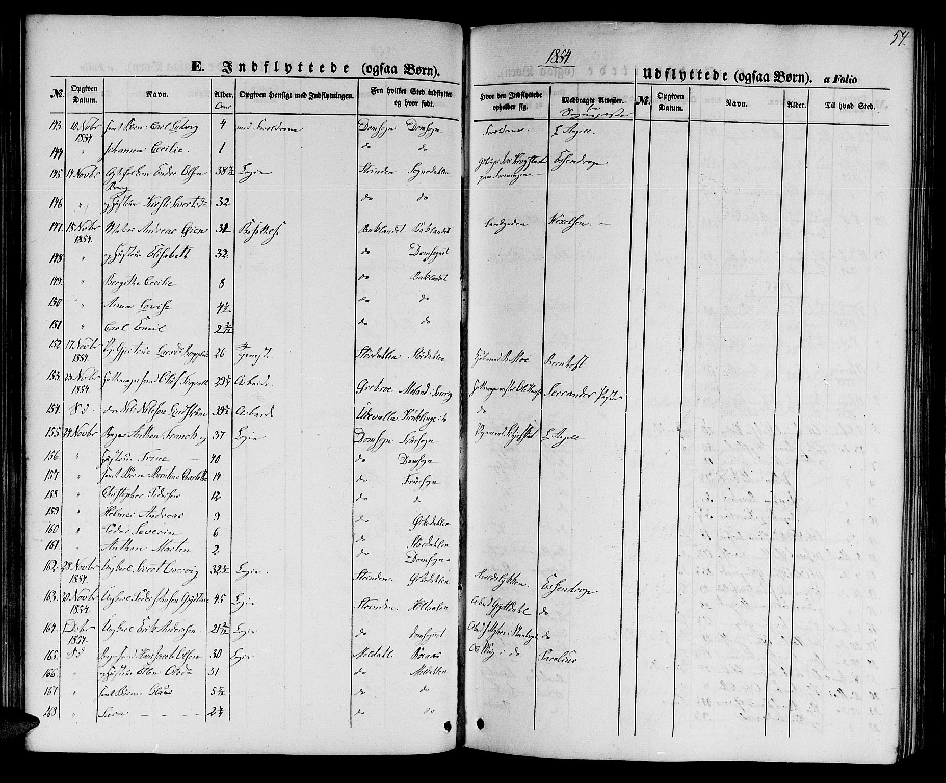 Ministerialprotokoller, klokkerbøker og fødselsregistre - Sør-Trøndelag, SAT/A-1456/602/L0113: Parish register (official) no. 602A11, 1849-1861, p. 54