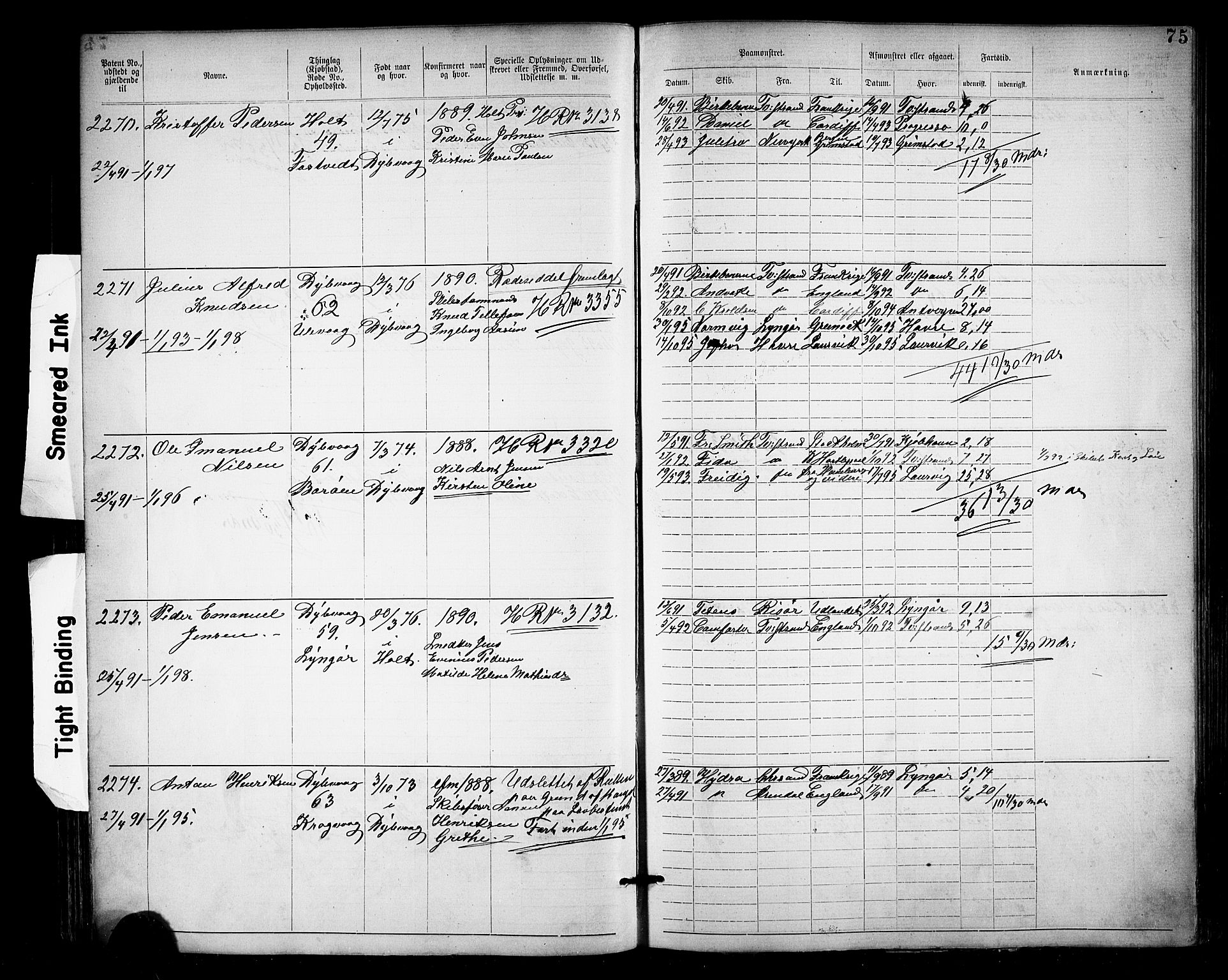 Tvedestrand mønstringskrets, SAK/2031-0011/F/Fa/L0004: Annotasjonsrulle nr 1906-3400 med register, U-26, 1887-1911, p. 94