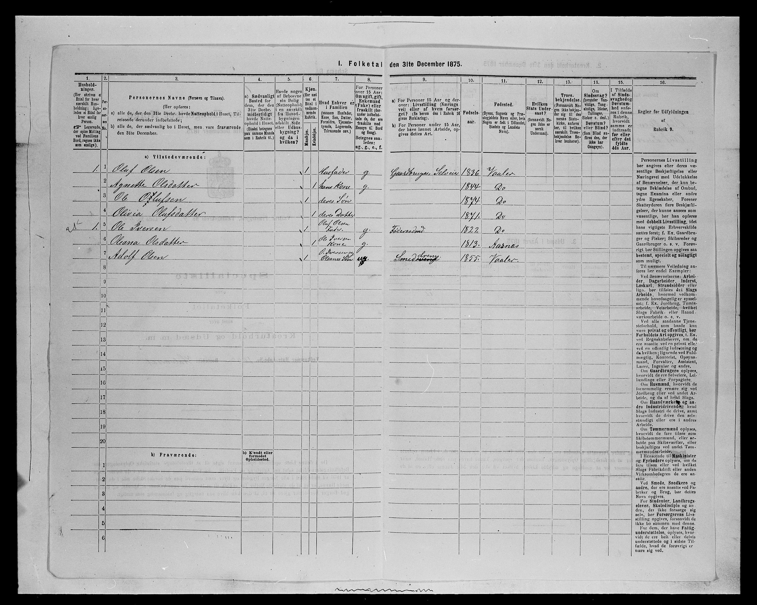 SAH, 1875 census for 0426P Våler parish (Hedmark), 1875, p. 582