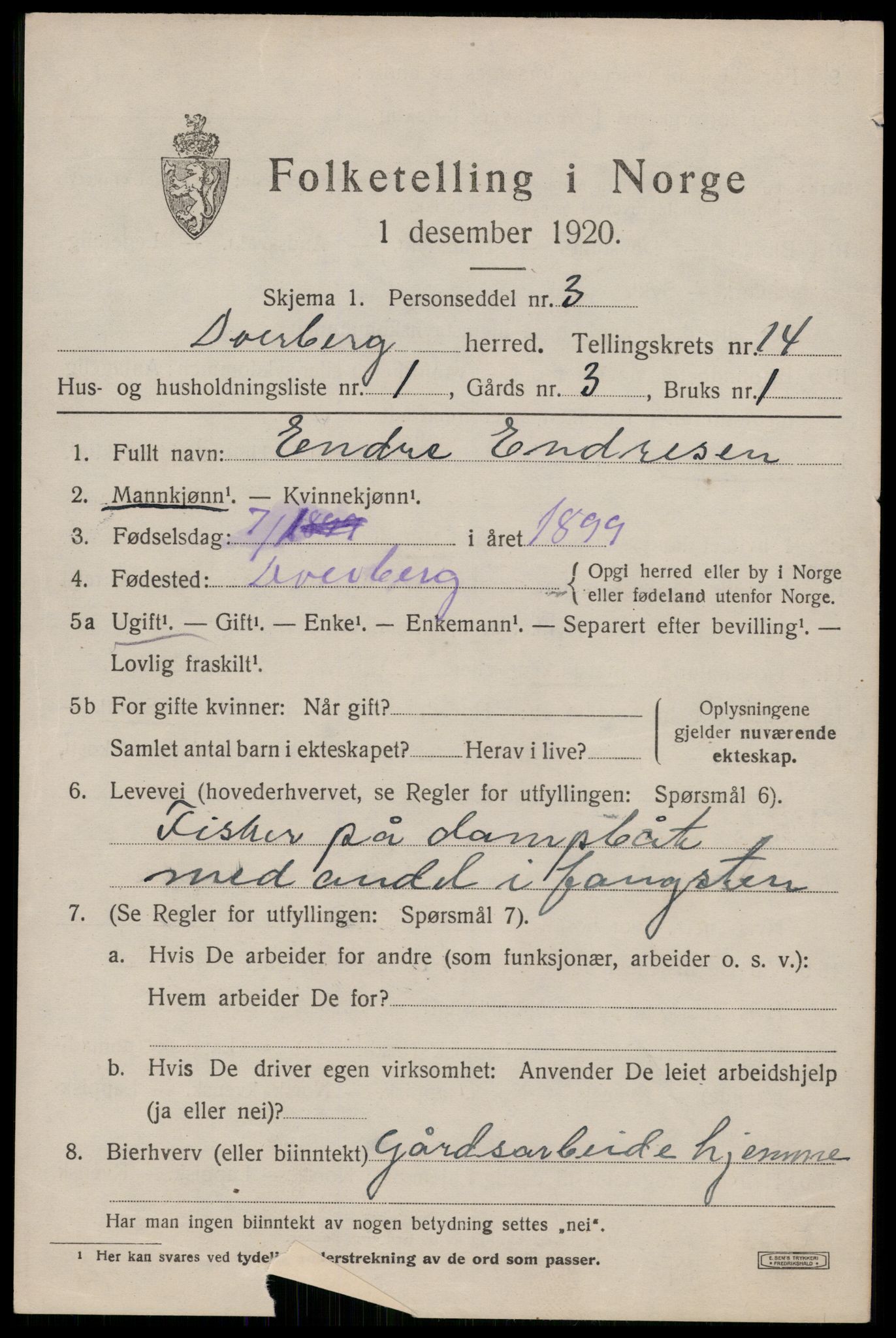 SAT, 1920 census for Dverberg, 1920, p. 10576