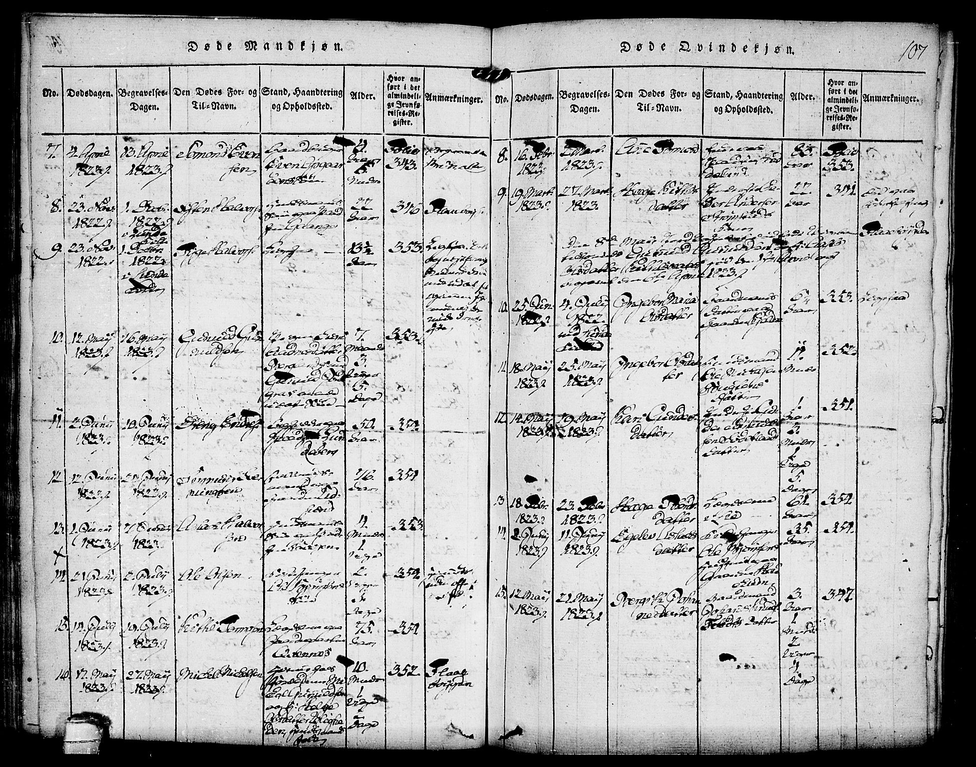 Kviteseid kirkebøker, SAKO/A-276/F/Fa/L0005: Parish register (official) no. I 5, 1815-1836, p. 107