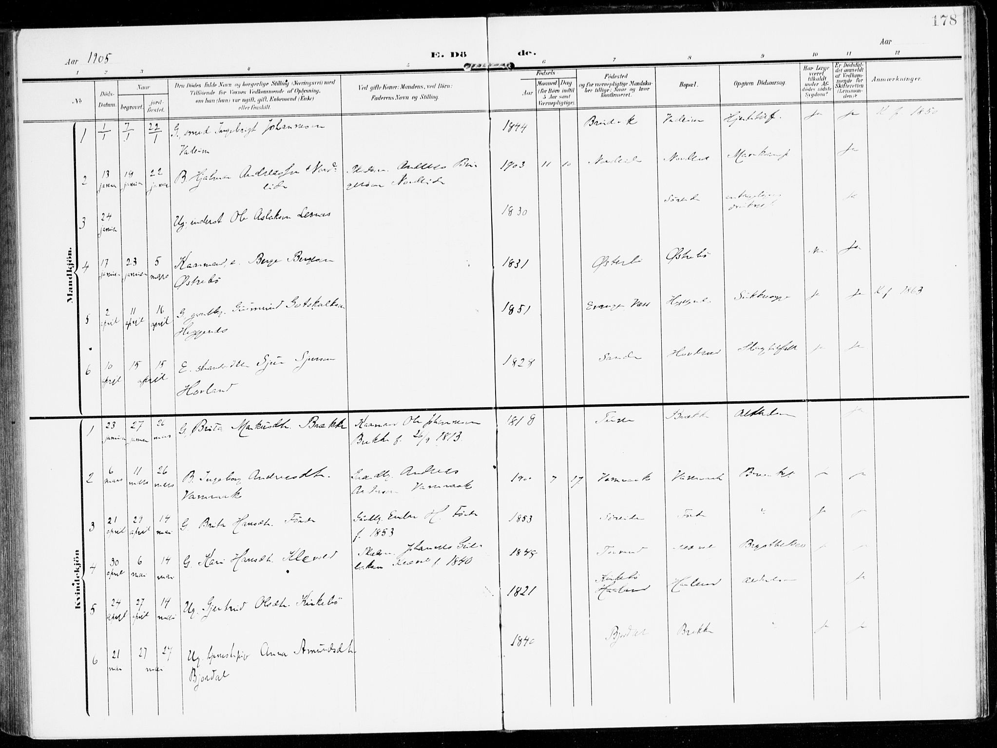 Lavik sokneprestembete, AV/SAB-A-80901: Parish register (official) no. C 2, 1904-1921, p. 178