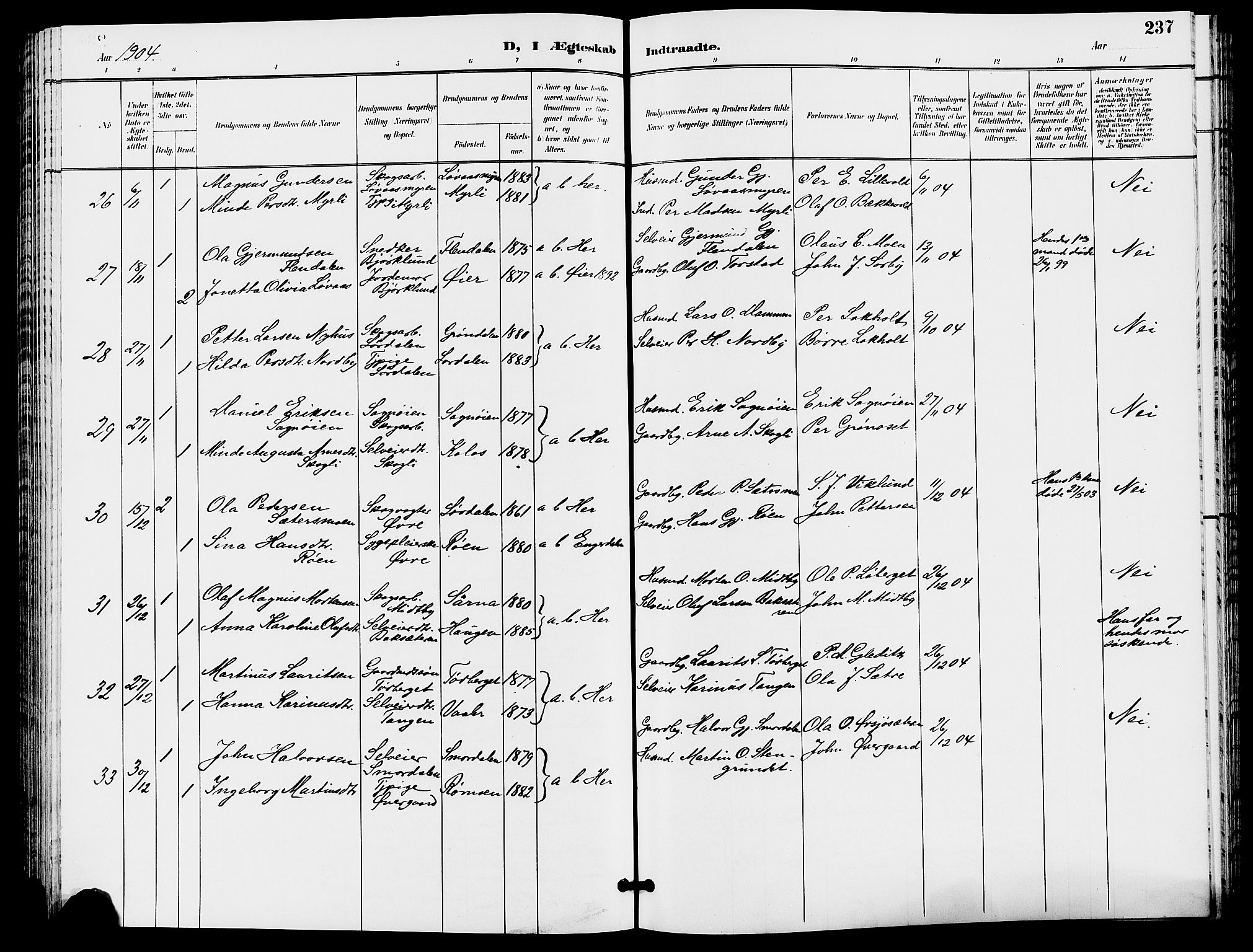 Trysil prestekontor, SAH/PREST-046/H/Ha/Hab/L0006: Parish register (copy) no. 6, 1896-1912, p. 237