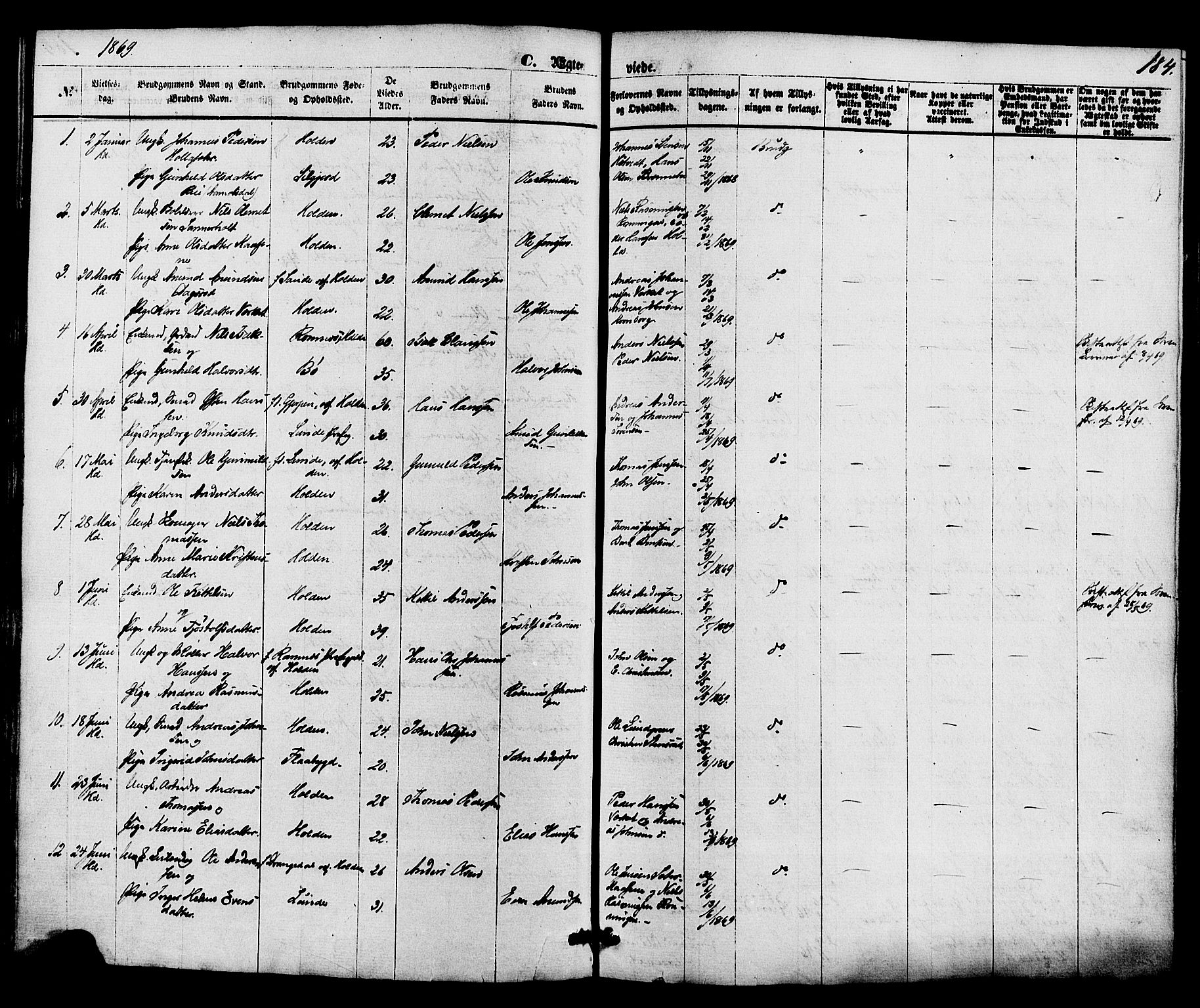 Holla kirkebøker, SAKO/A-272/F/Fa/L0007: Parish register (official) no. 7, 1869-1881, p. 184