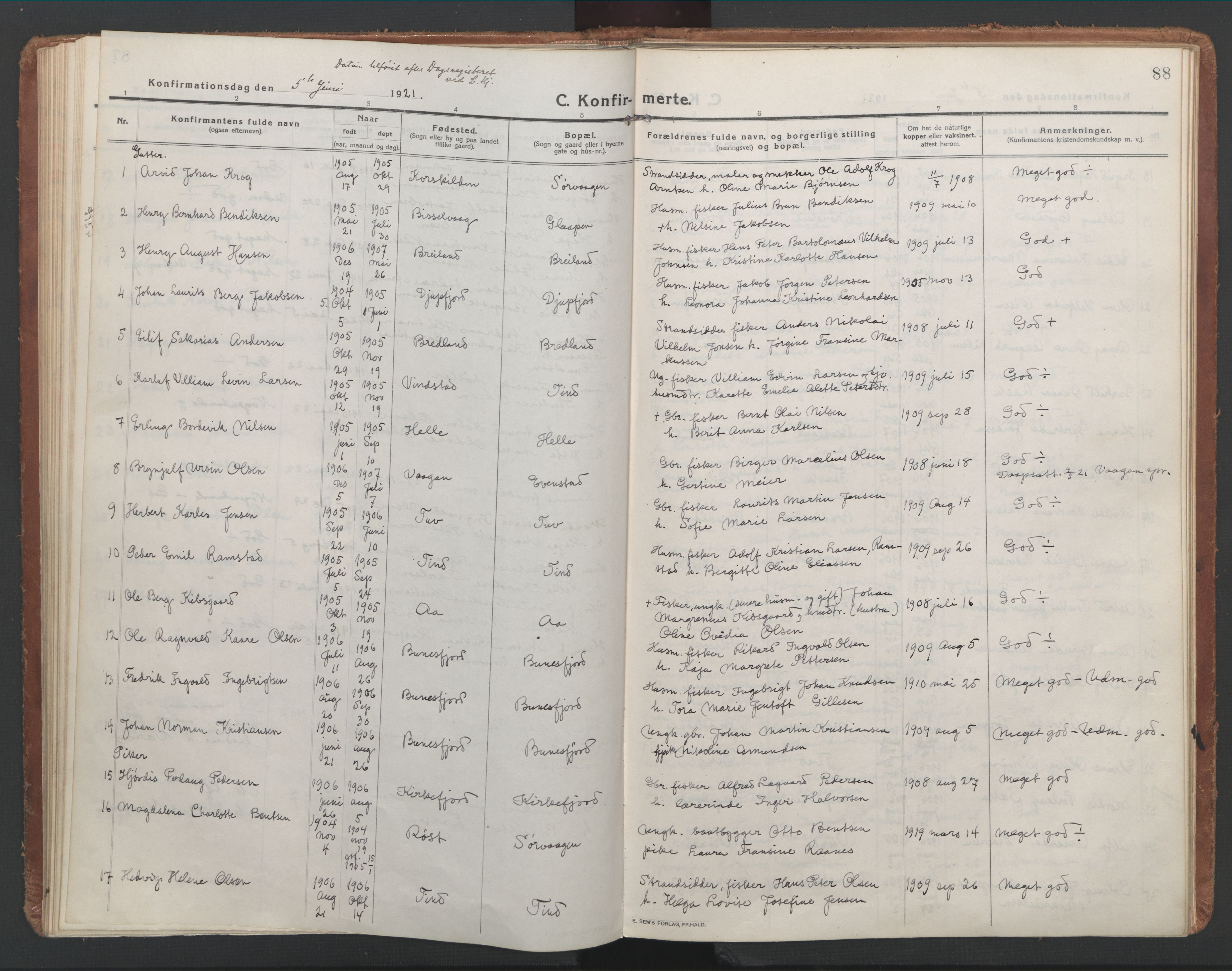 Ministerialprotokoller, klokkerbøker og fødselsregistre - Nordland, SAT/A-1459/886/L1222: Parish register (official) no. 886A04, 1914-1926, p. 88