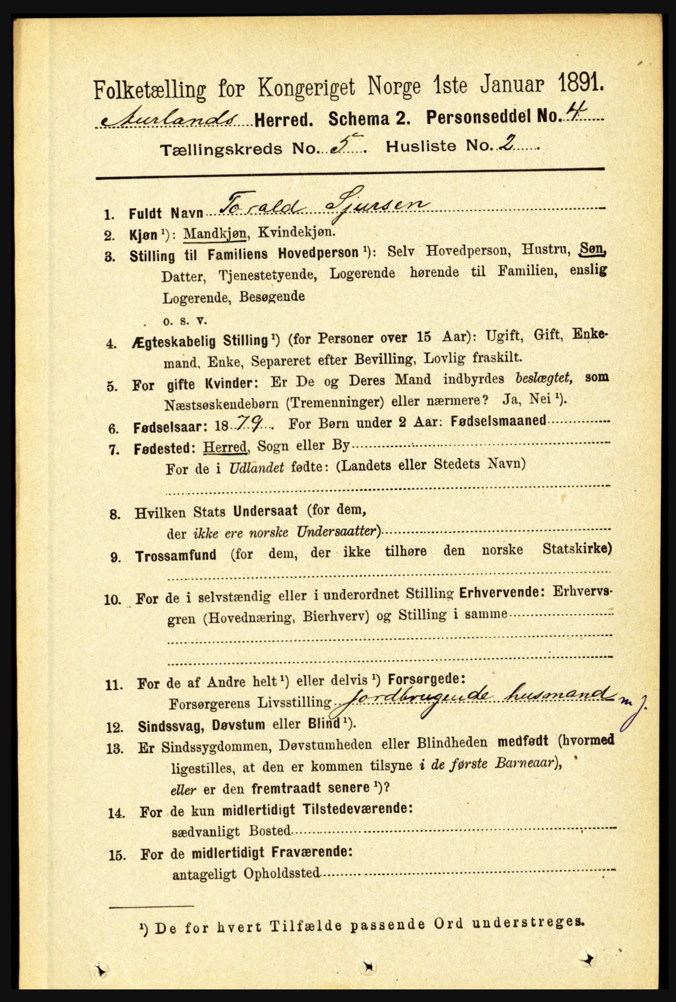 RA, 1891 census for 1421 Aurland, 1891, p. 1794