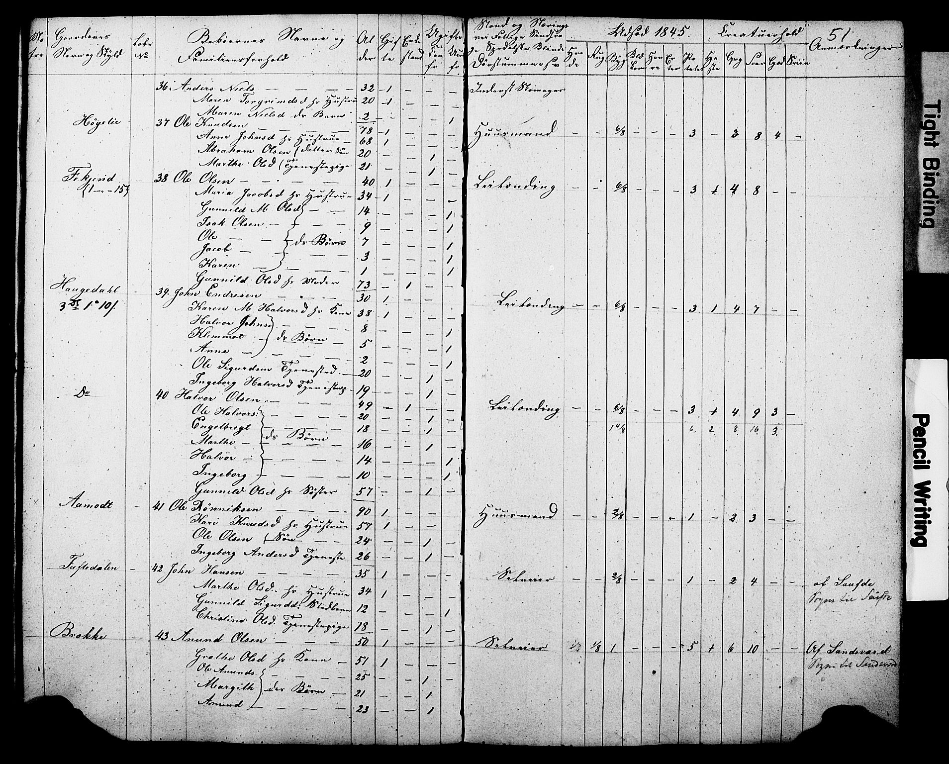 , Census 1845 for Gjerpen, 1845, p. 51