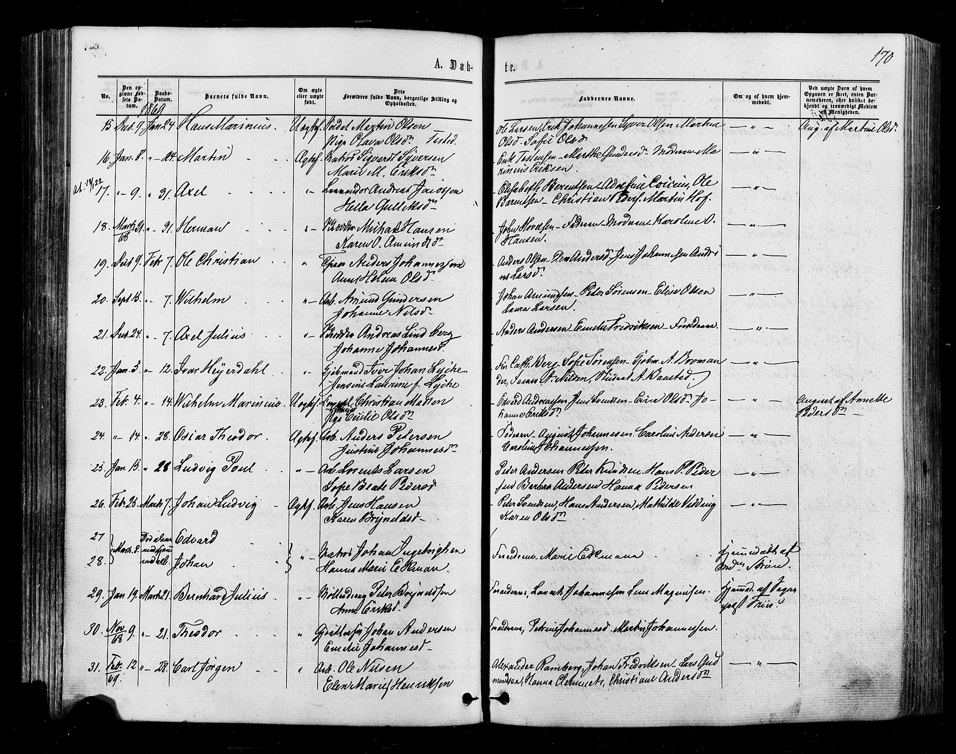 Halden prestekontor Kirkebøker, AV/SAO-A-10909/F/Fa/L0009: Parish register (official) no. I 9, 1866-1877, p. 170