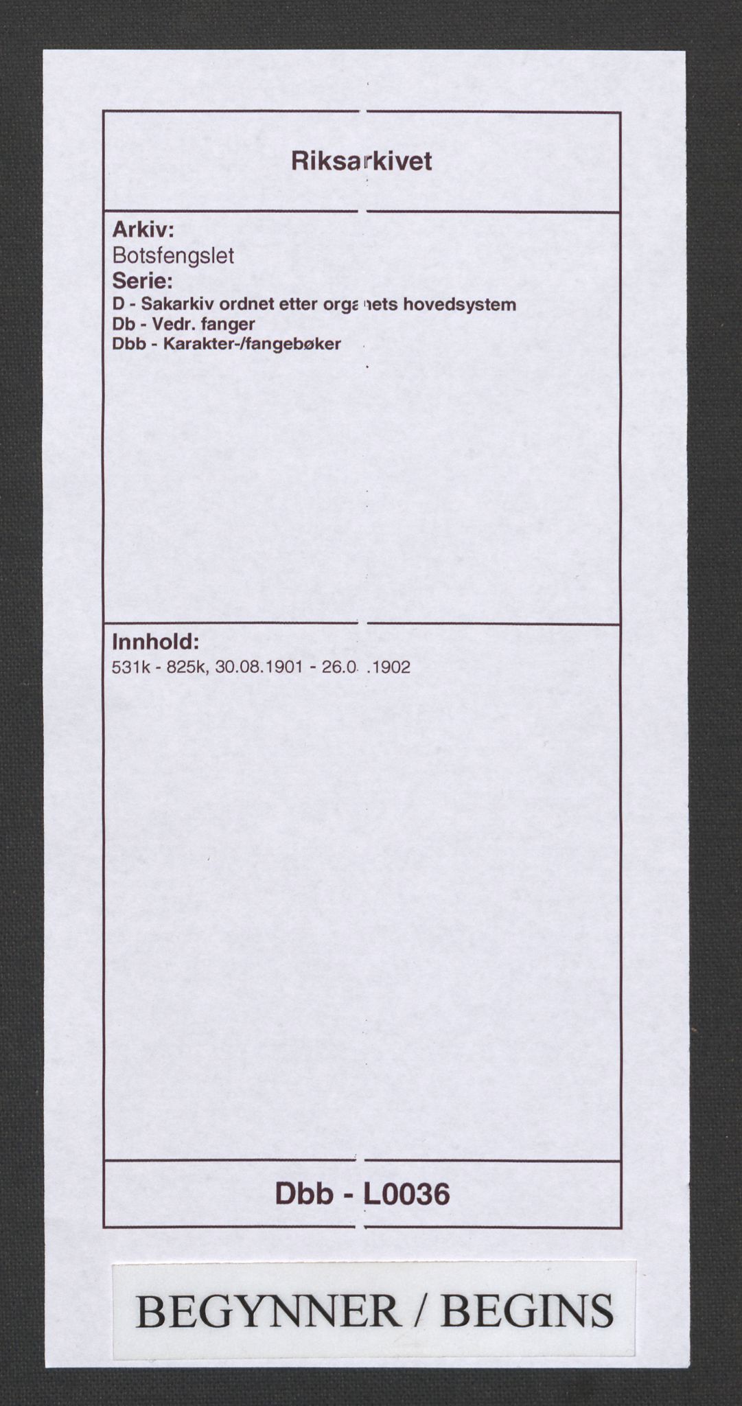 Botsfengslet, RA/S-1539/D/Db/Dbb/L0036: 531k - 825k, 1901-1902
