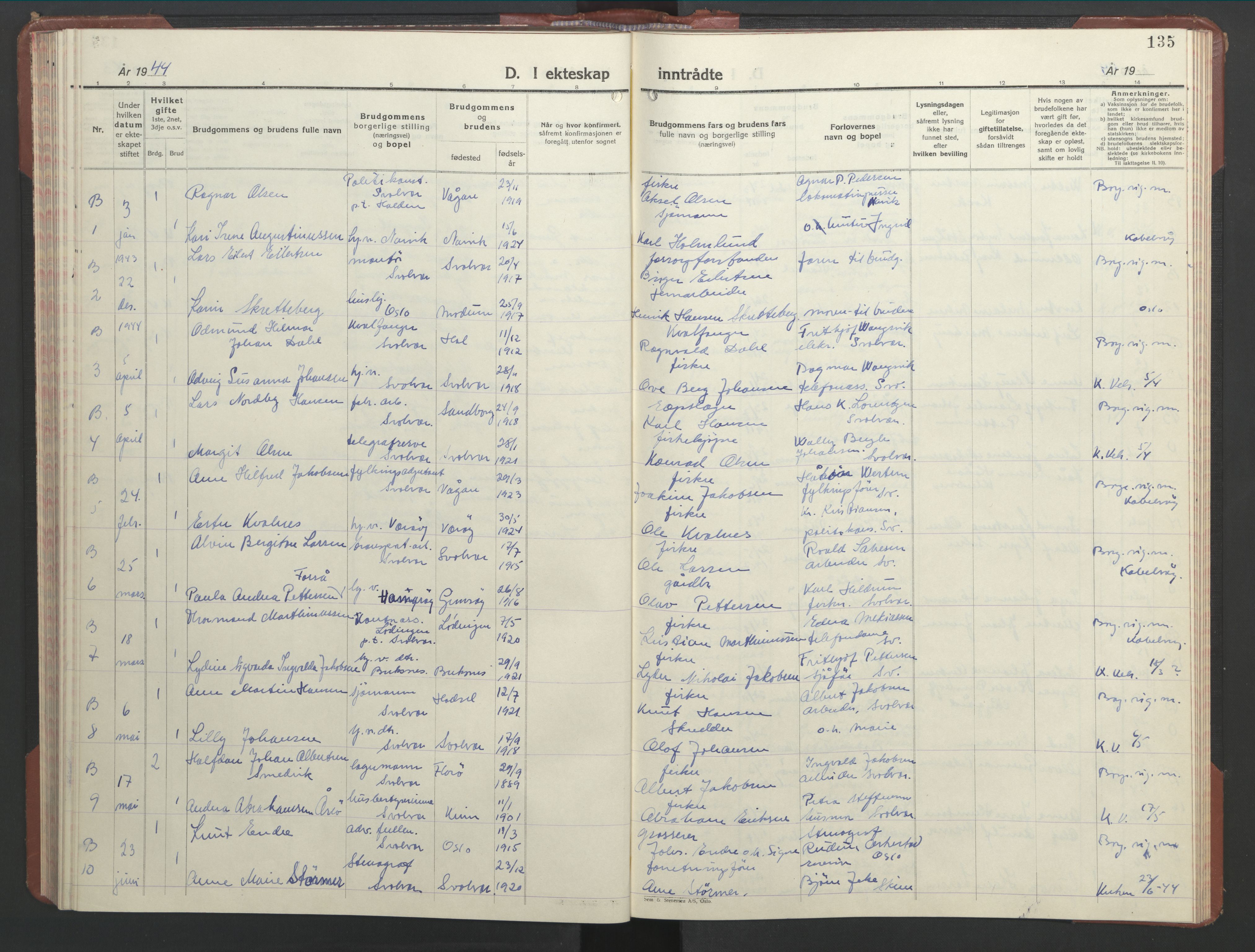 Ministerialprotokoller, klokkerbøker og fødselsregistre - Nordland, AV/SAT-A-1459/877/L1118: Parish register (copy) no. 877C02, 1939-1950, p. 135