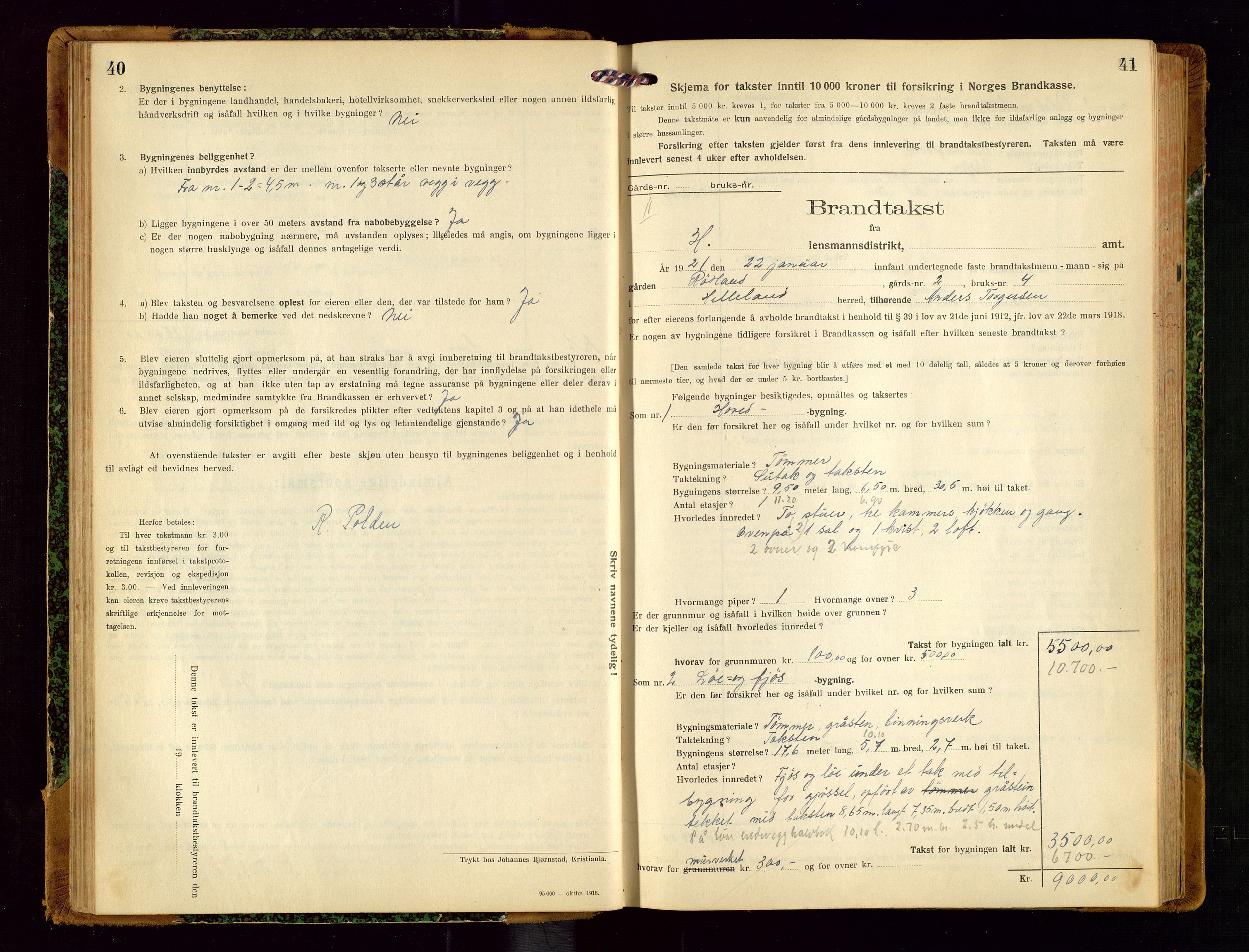 Helleland lensmannskontor, AV/SAST-A-100209/Gob/L0002: "Brandtakstprotokoll", 1921-1930, p. 40-41