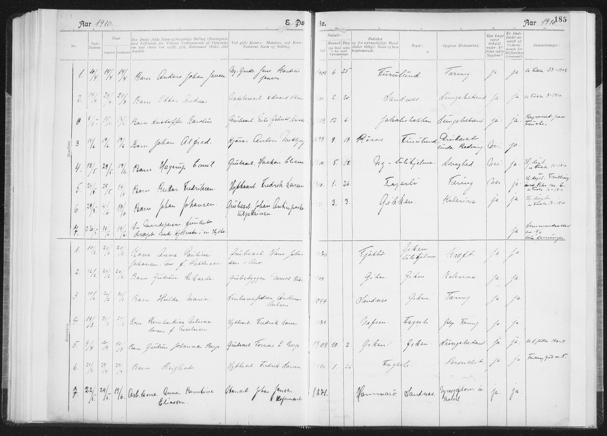 Ministerialprotokoller, klokkerbøker og fødselsregistre - Nordland, SAT/A-1459/850/L0711: Curate's parish register no. 850B01, 1902-1915, p. 185