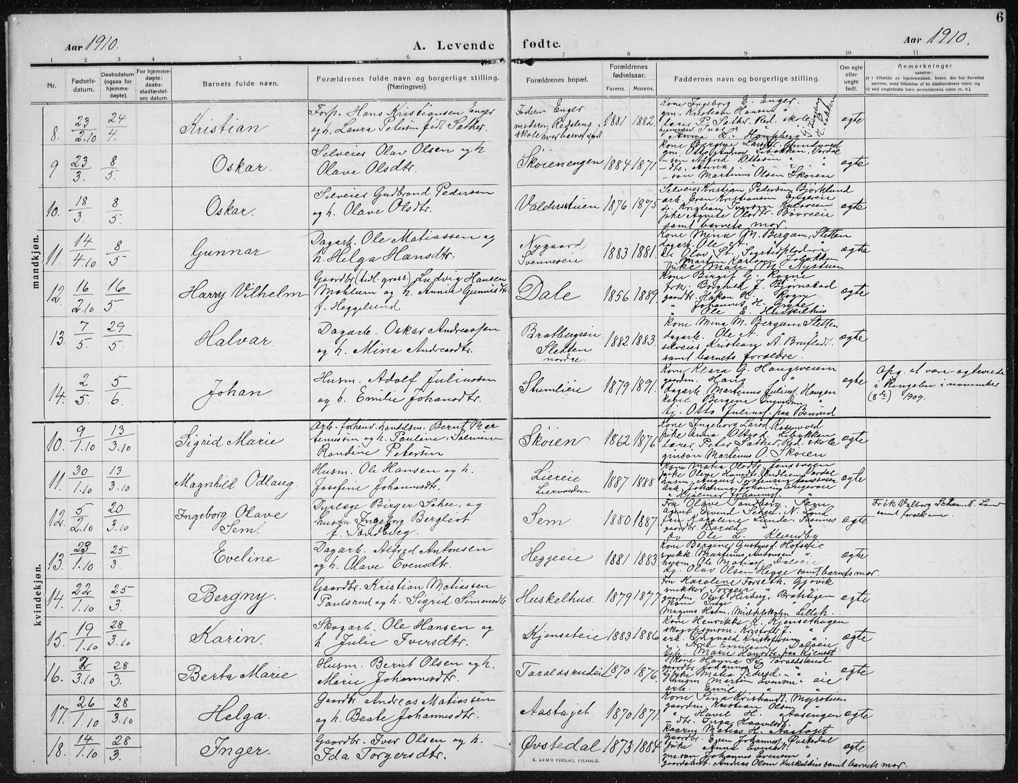 Biri prestekontor, AV/SAH-PREST-096/H/Ha/Hab/L0006: Parish register (copy) no. 6, 1909-1938, p. 6