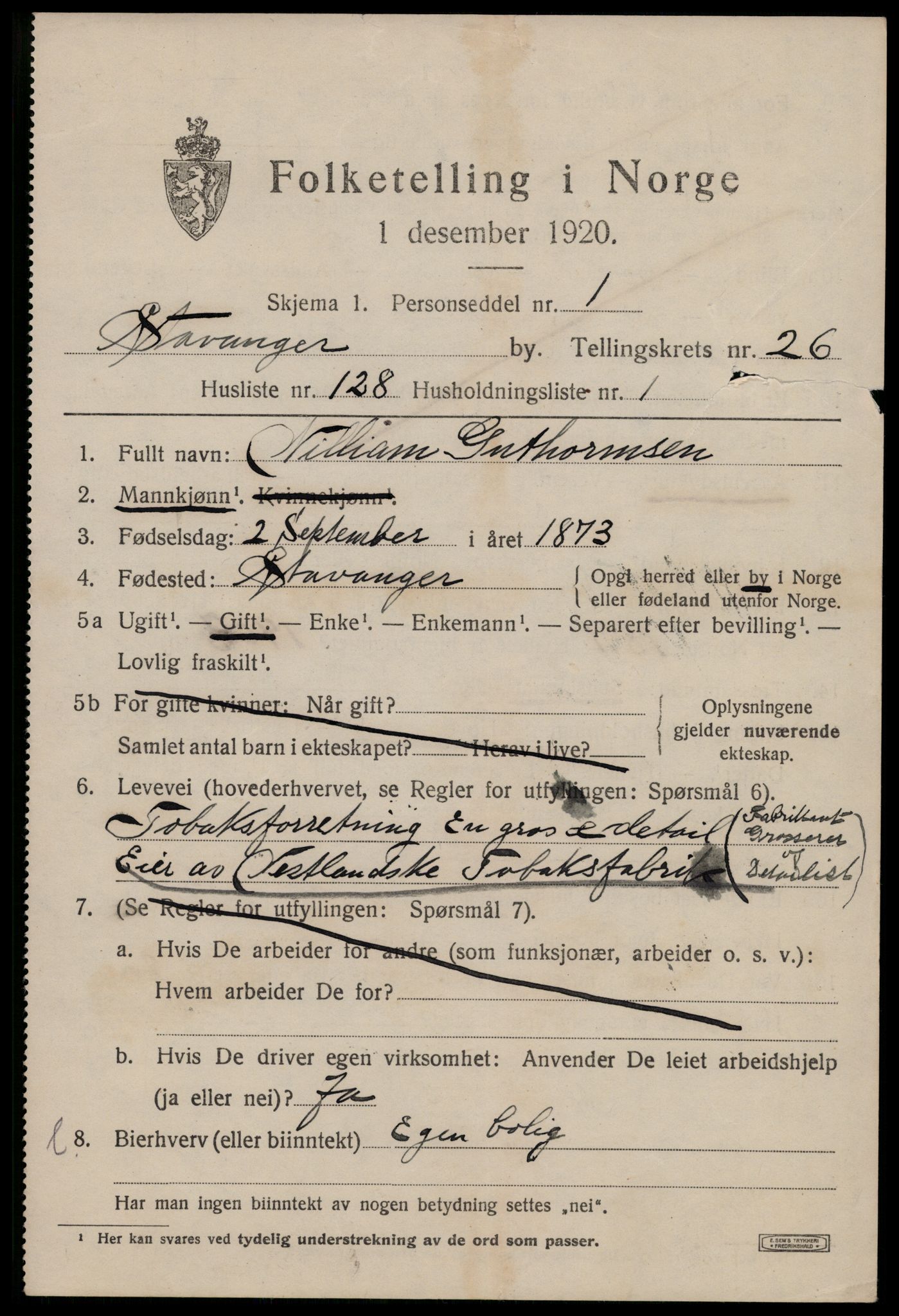 SAST, 1920 census for Stavanger, 1920, p. 79048