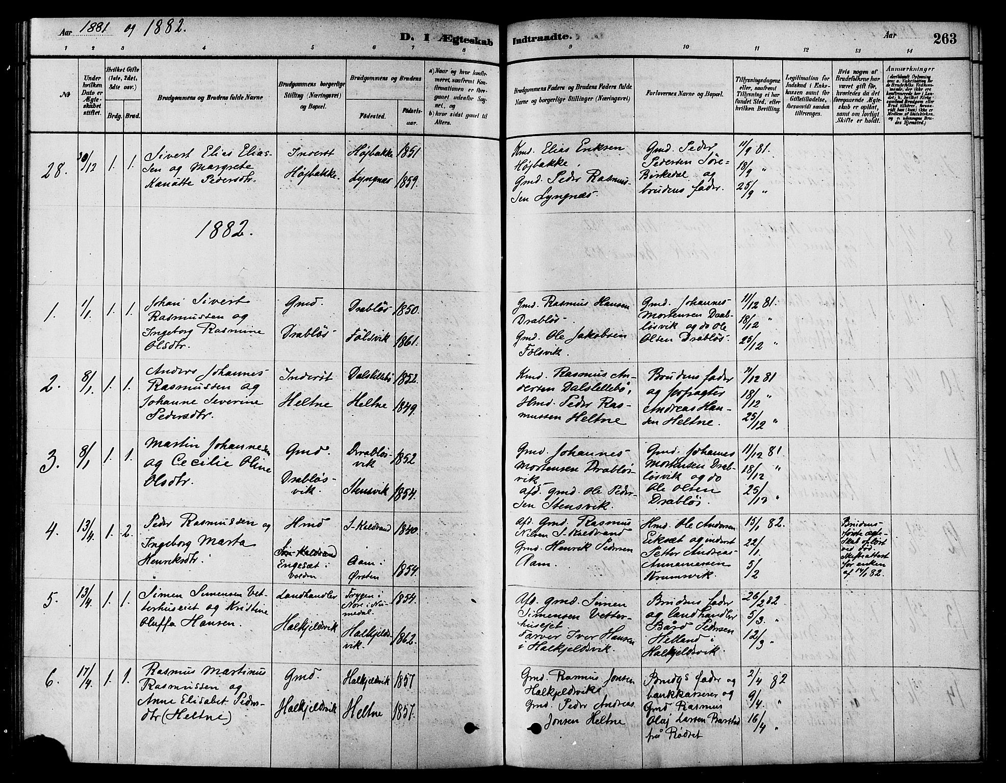 Ministerialprotokoller, klokkerbøker og fødselsregistre - Møre og Romsdal, AV/SAT-A-1454/511/L0141: Parish register (official) no. 511A08, 1878-1890, p. 263