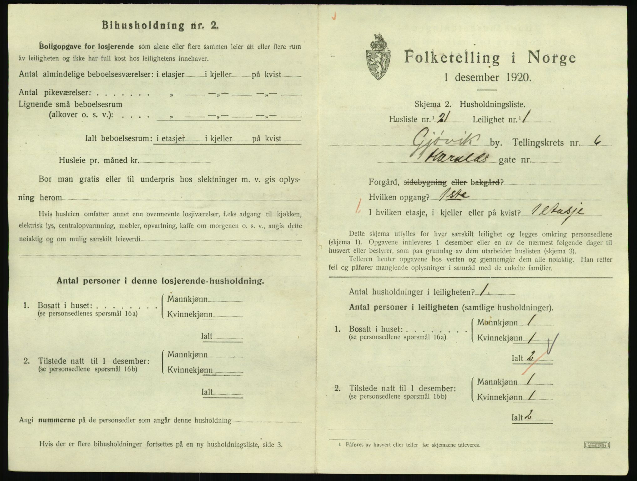 SAH, 1920 census for Gjøvik, 1920, p. 2384