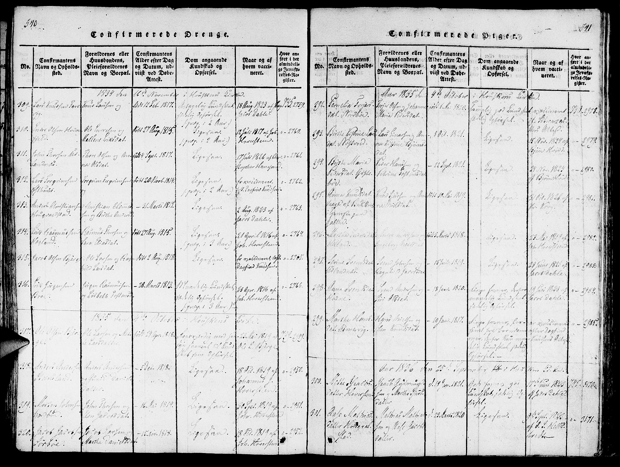 Rennesøy sokneprestkontor, SAST/A -101827/H/Ha/Haa/L0004: Parish register (official) no. A 4, 1816-1837, p. 540-541