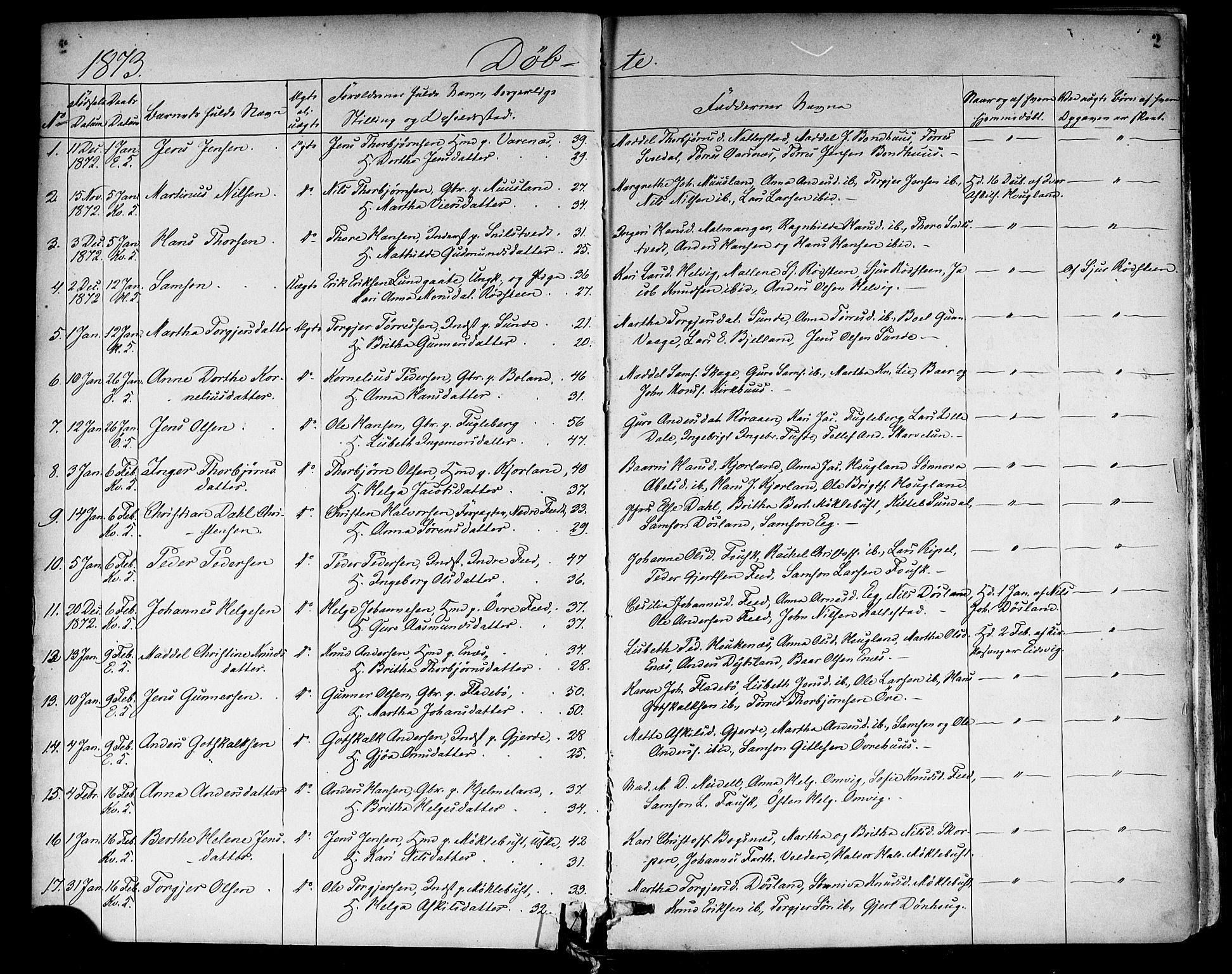 Kvinnherad sokneprestembete, SAB/A-76401/H/Haa: Parish register (official) no. A 9, 1873-1886, p. 2