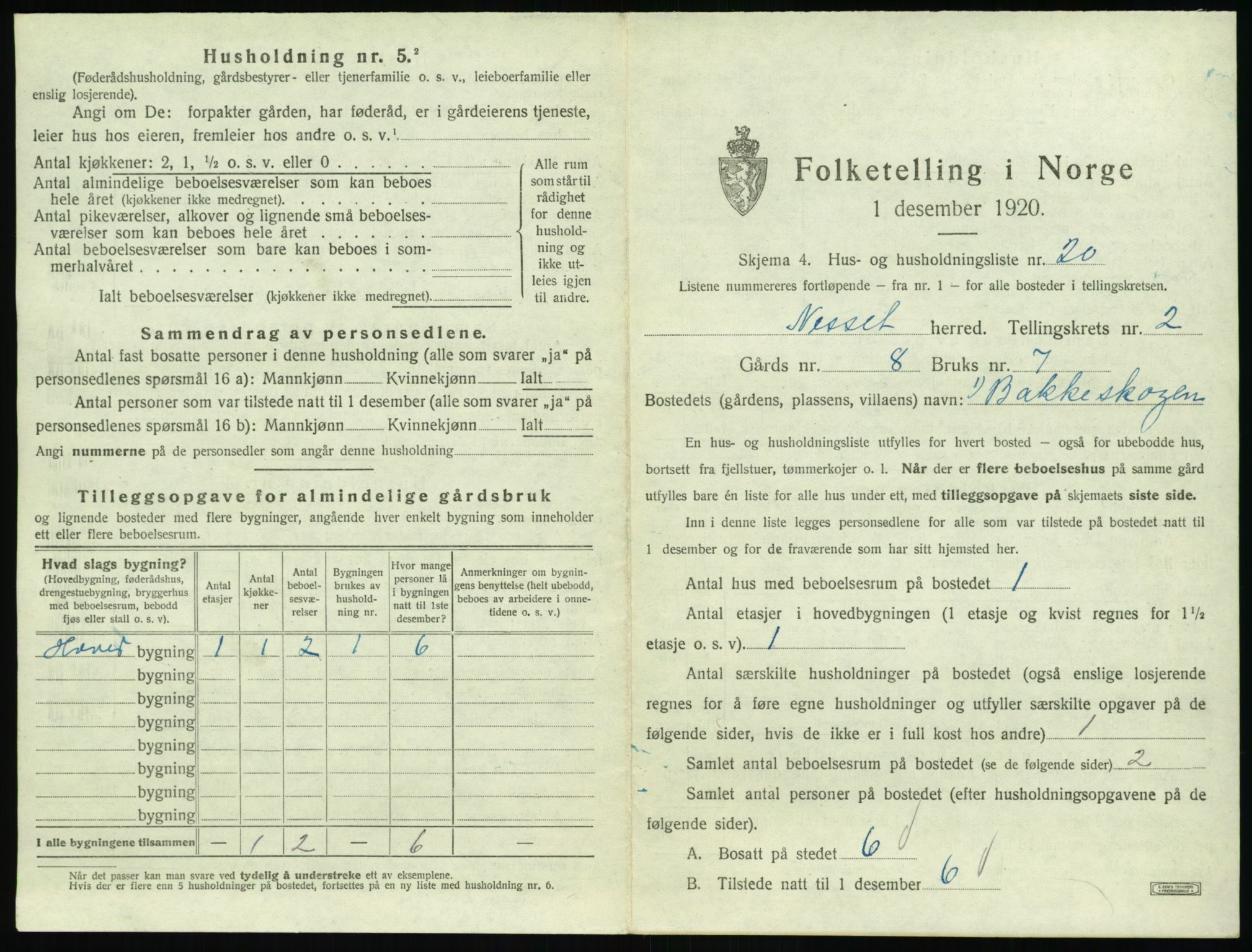 SAT, 1920 census for Nesset, 1920, p. 136