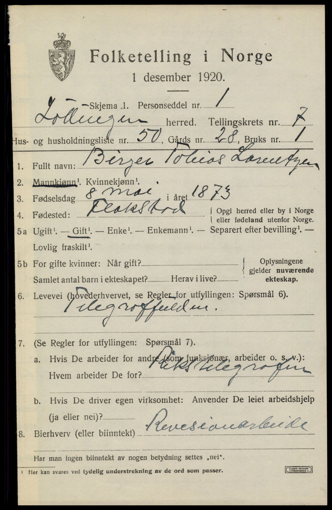 SAT, 1920 census for Lødingen, 1920, p. 4707