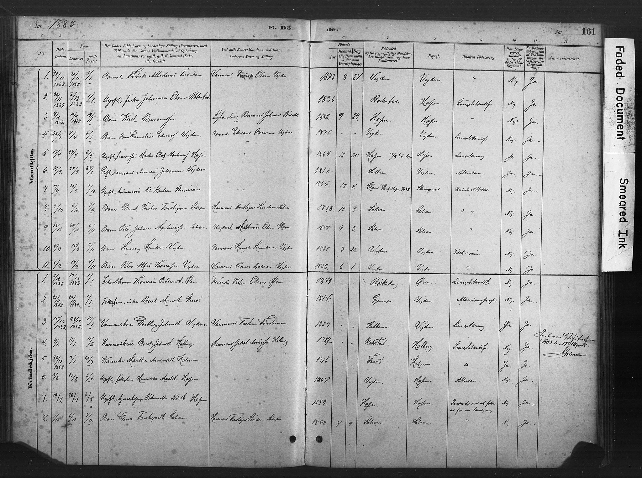 Ministerialprotokoller, klokkerbøker og fødselsregistre - Møre og Romsdal, AV/SAT-A-1454/583/L0954: Parish register (official) no. 583A01, 1880-1906, p. 161