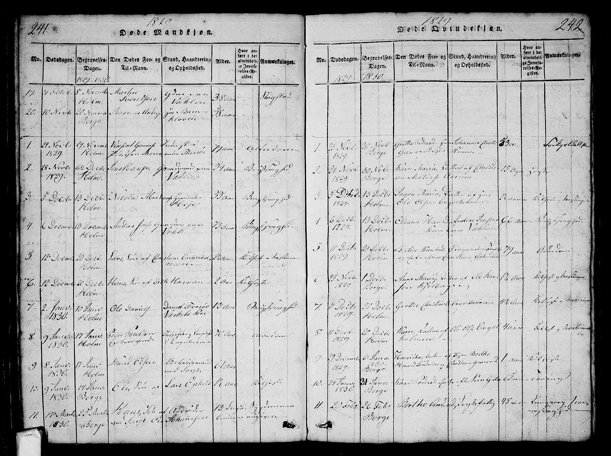 Borge prestekontor Kirkebøker, AV/SAO-A-10903/G/Ga/L0001: Parish register (copy) no.  I 1, 1815-1835, p. 241-242