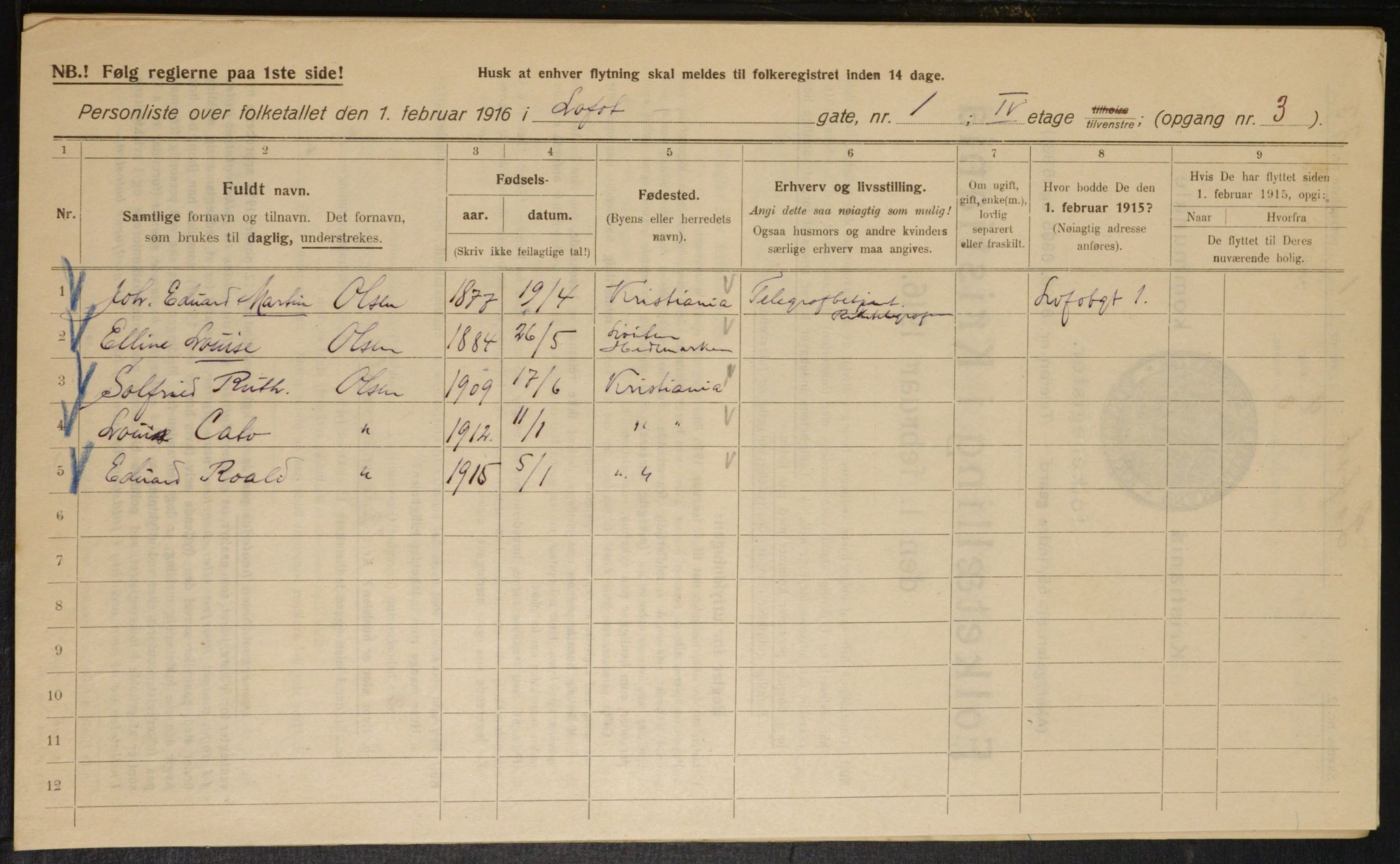 OBA, Municipal Census 1916 for Kristiania, 1916, p. 59658