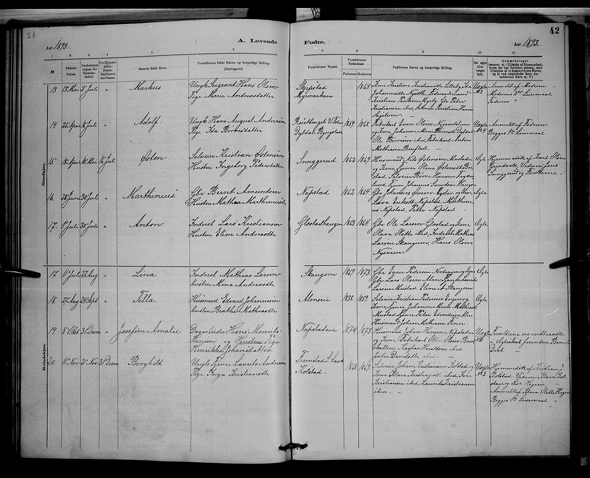 Vardal prestekontor, AV/SAH-PREST-100/H/Ha/Hab/L0008: Parish register (copy) no. 8, 1881-1898, p. 42