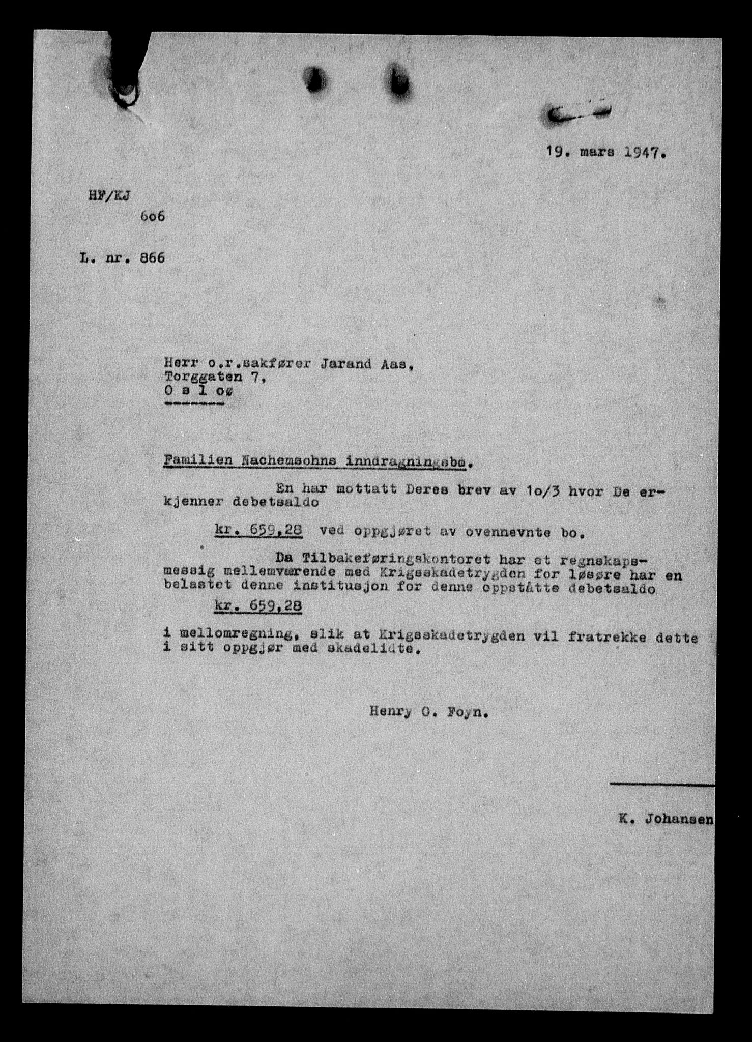 Justisdepartementet, Tilbakeføringskontoret for inndratte formuer, AV/RA-S-1564/H/Hc/Hcc/L0967: --, 1945-1947, p. 23
