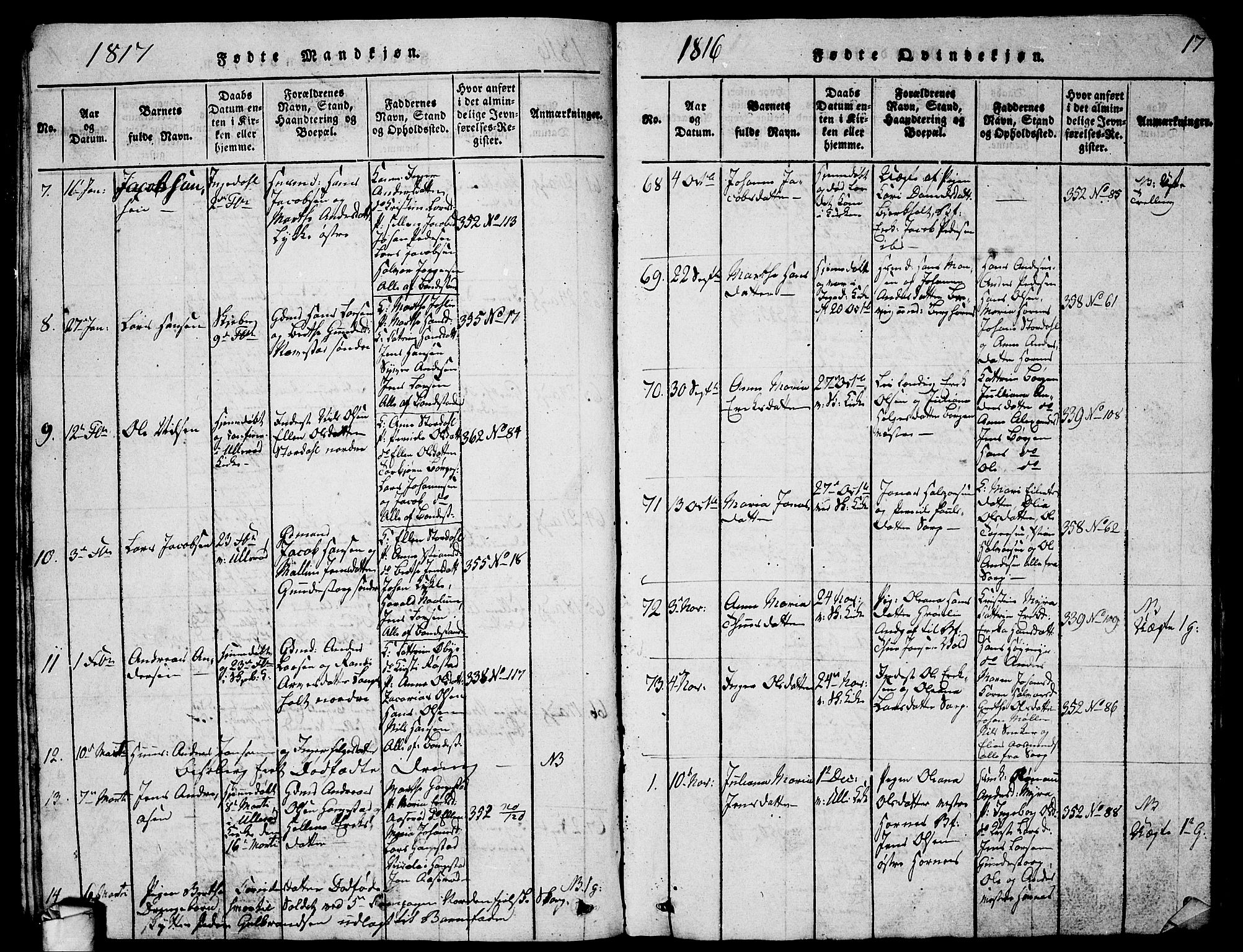 Skjeberg prestekontor Kirkebøker, SAO/A-10923/G/Ga/L0001: Parish register (copy) no. I 1, 1815-1830, p. 17